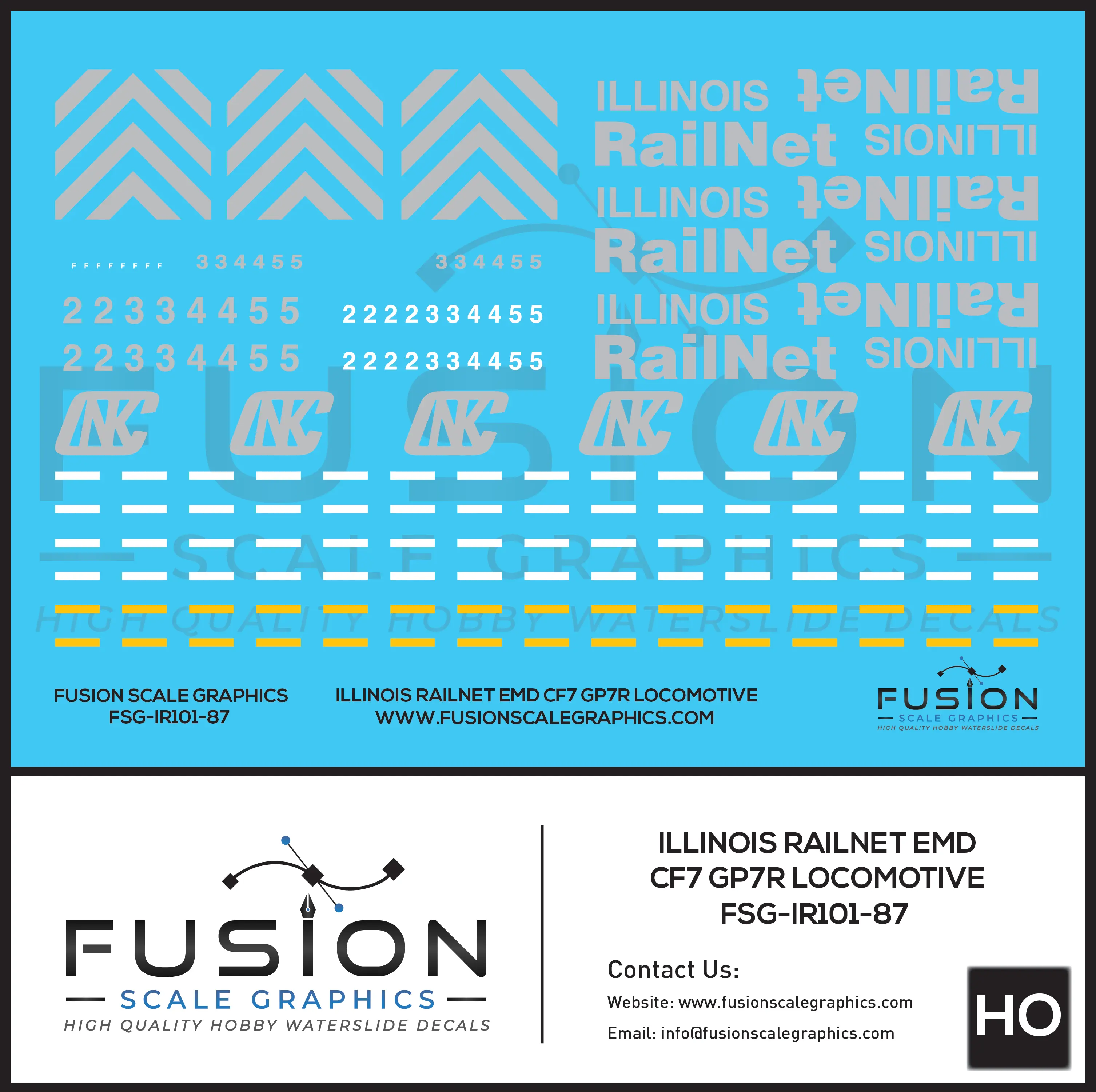 HO Scale Illinois Railnet EMD CF7 GP7R Locomotive Decal Set Fusion Scale Graphics