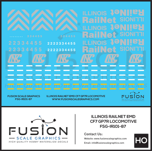 HO Scale Illinois Railnet EMD CF7 GP7R Locomotive Decal Set Fusion Scale Graphics