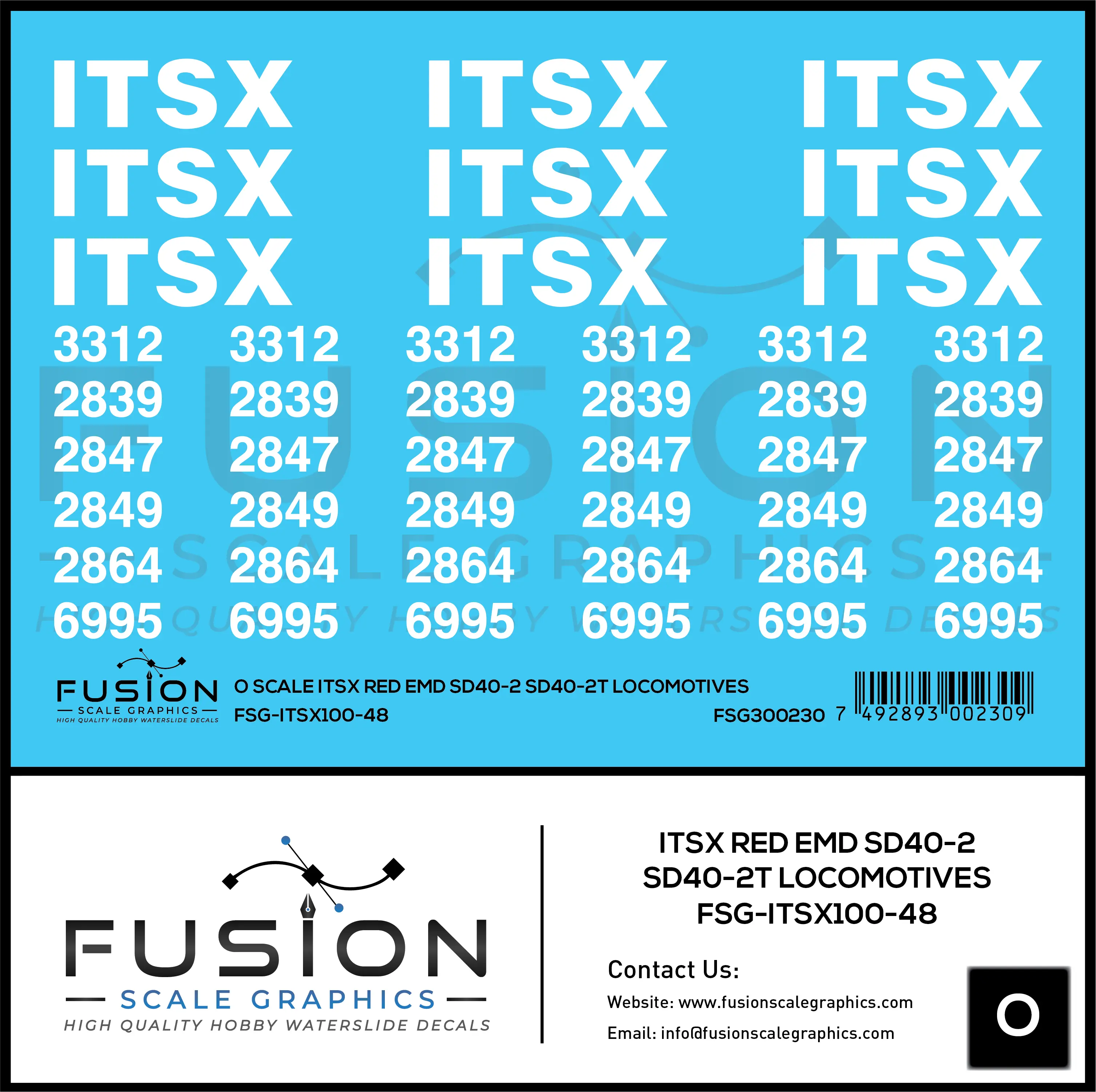 O Scale ITSX Red EMD SD40-2 / SD40-2T Locomotives Decal Set Fusion Scale Graphics