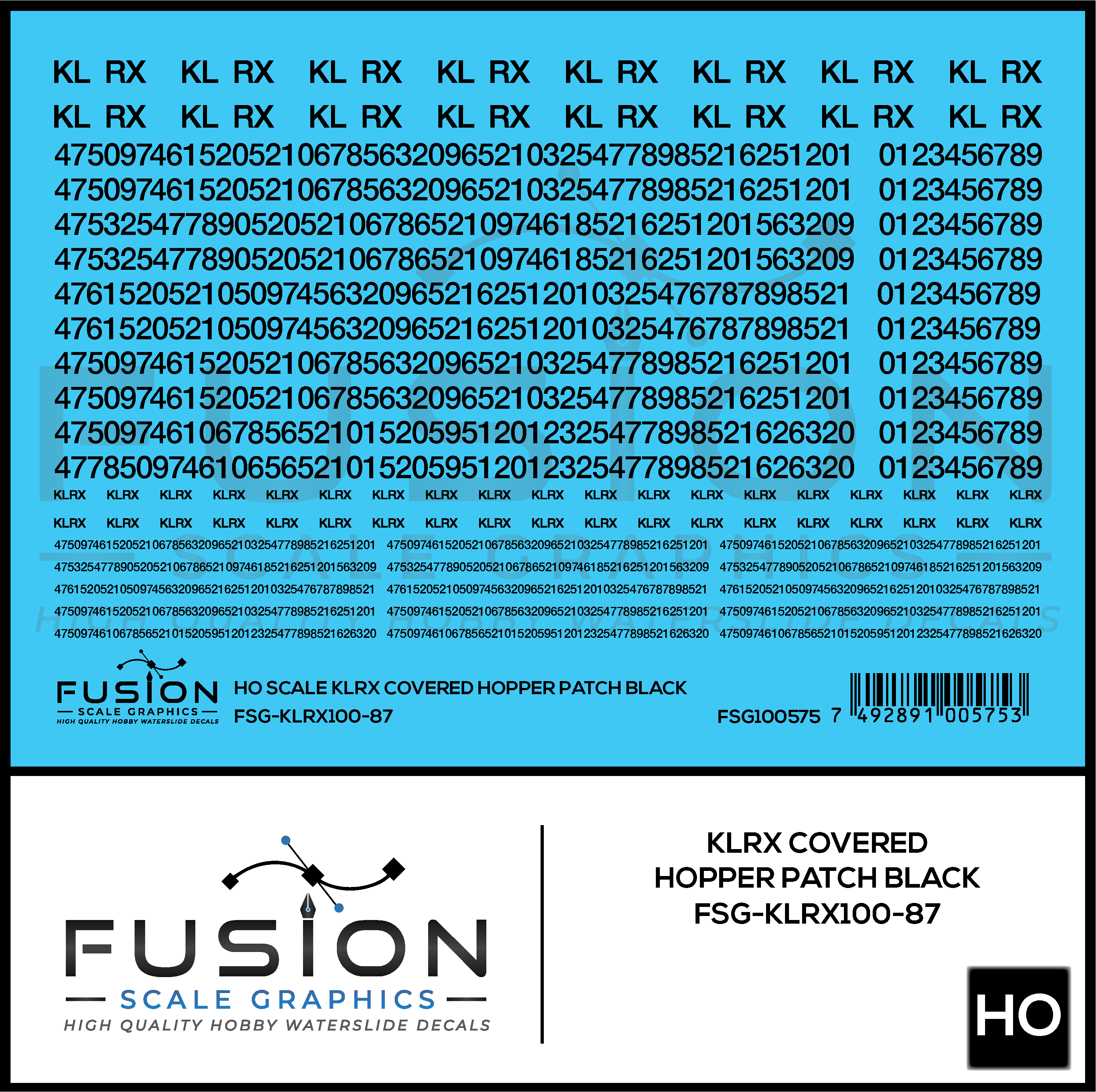 HO Scale KLRX Black Covered Hopper Patch Decal Set