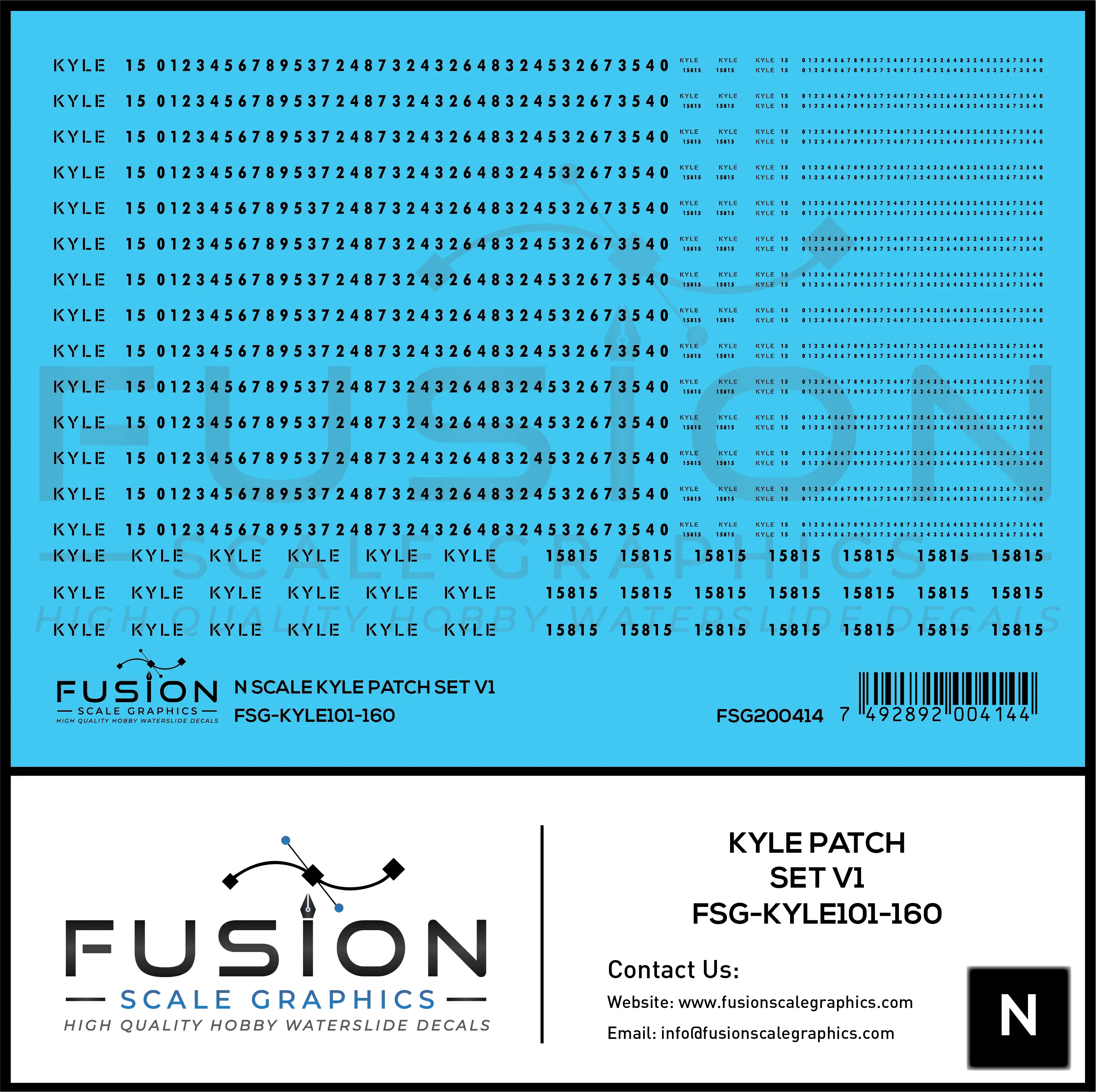 N Scale KYLE Patch Decal Set V1 Fusion Scale Graphics