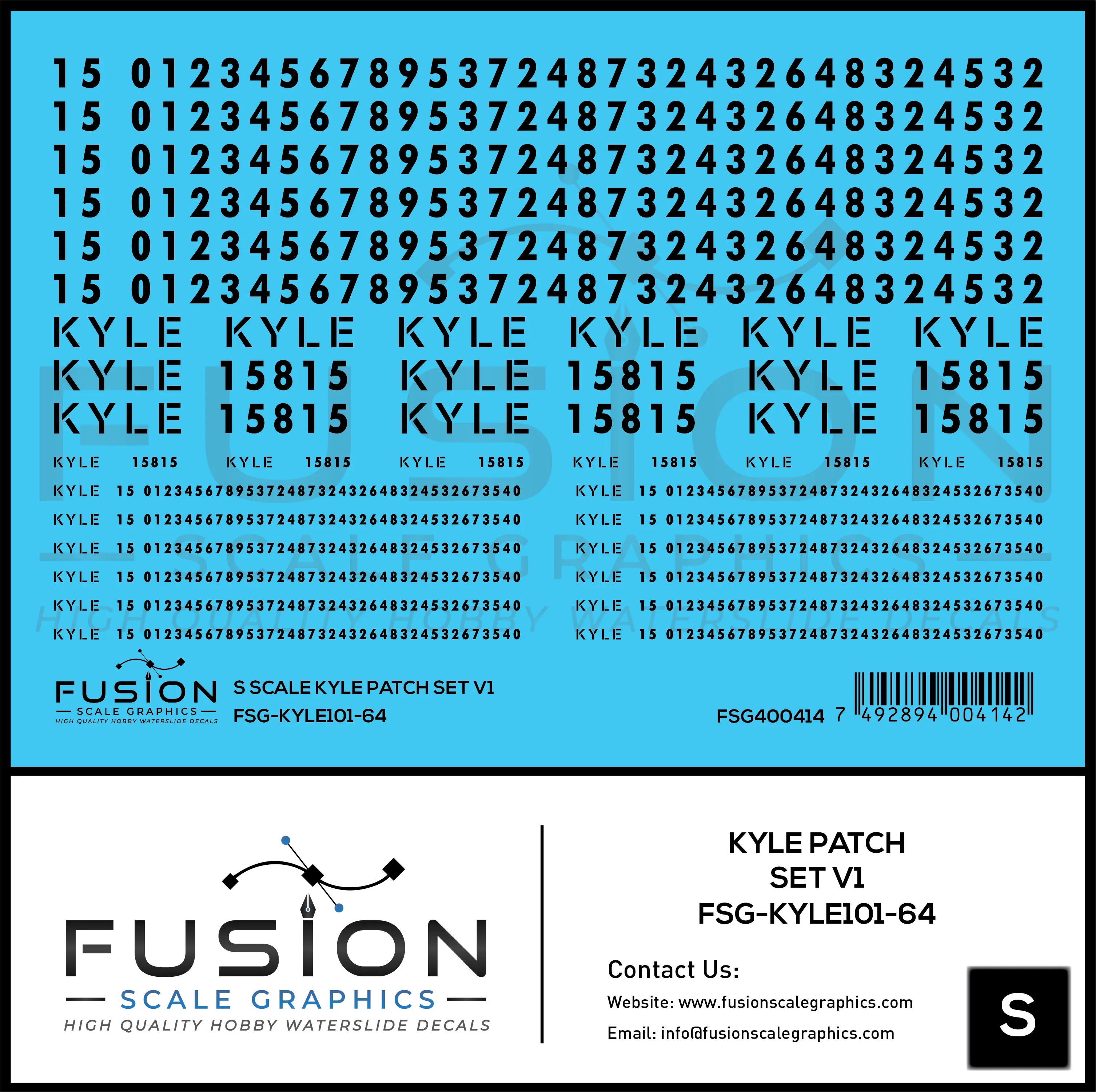 S Scale KYLE Patch Decal Set V1 Fusion Scale Graphics