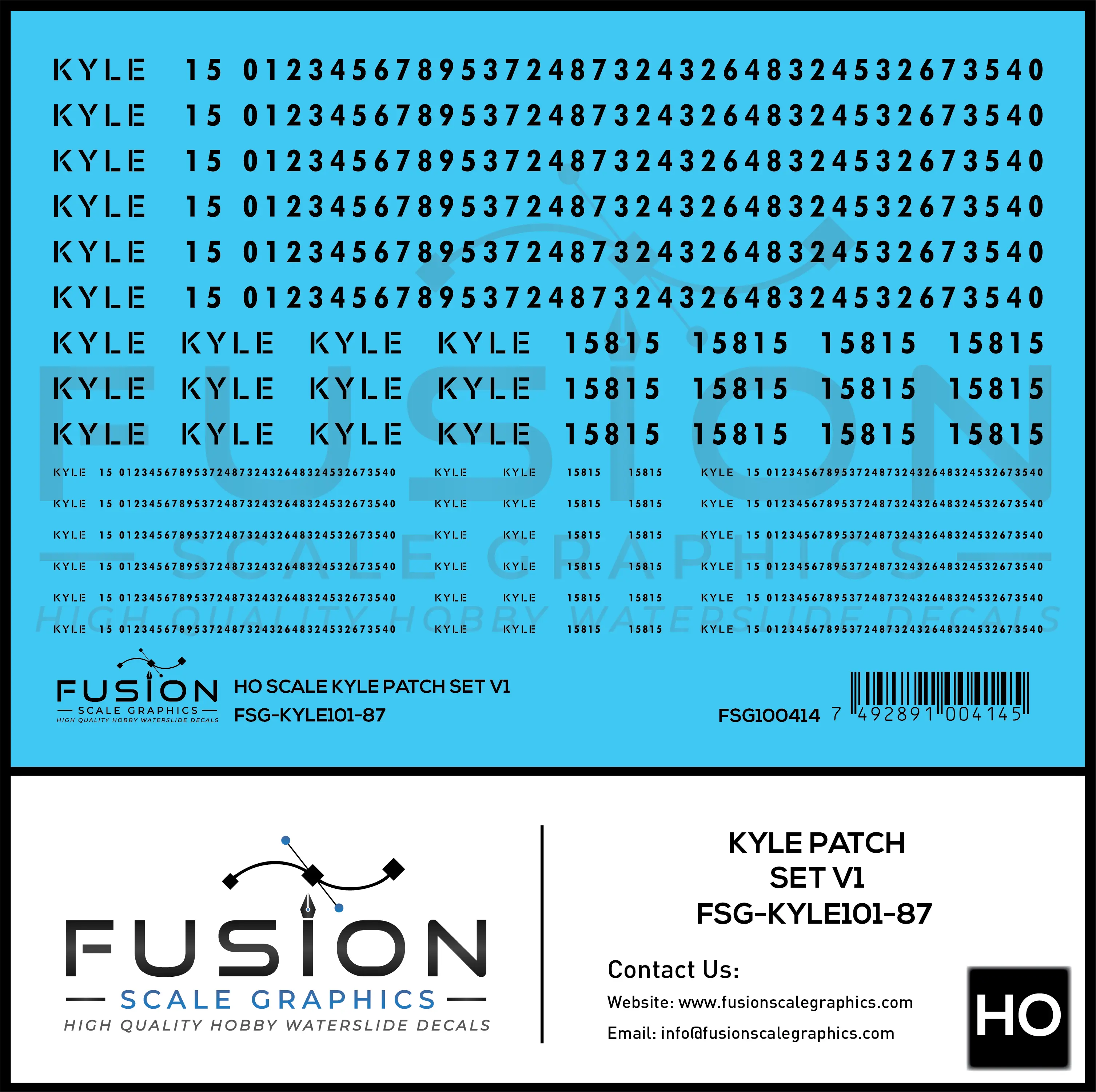 HO Scale KYLE Patch Set V1 Decal Set Fusion Scale Graphics