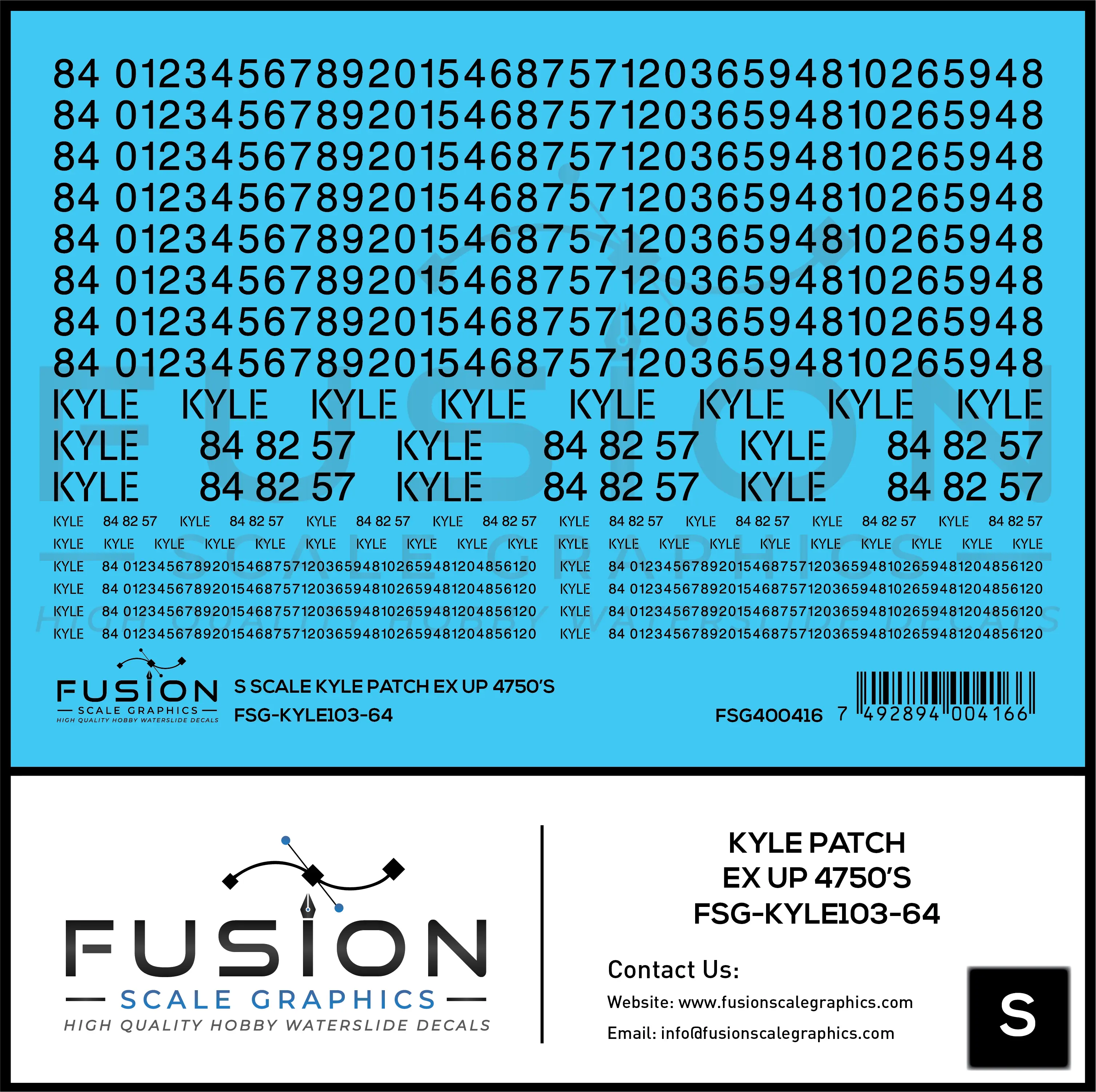 S Scale KYLE Ex UP 4750's Patching Decal Set Fusion Scale Graphics