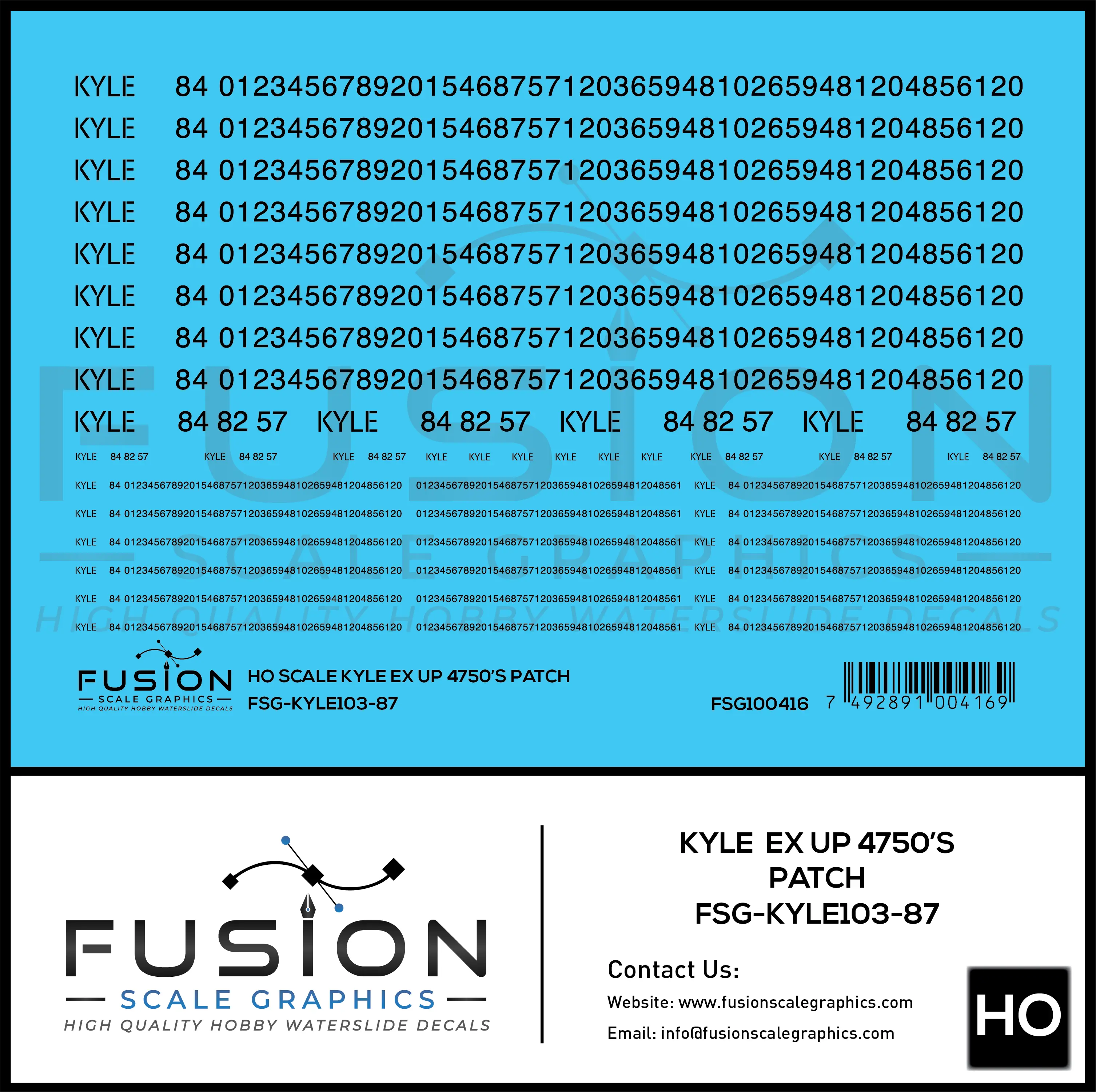 HO Scale KYLE EX UP 4750 Covered Hopper Patch Set Fusion Scale Graphics