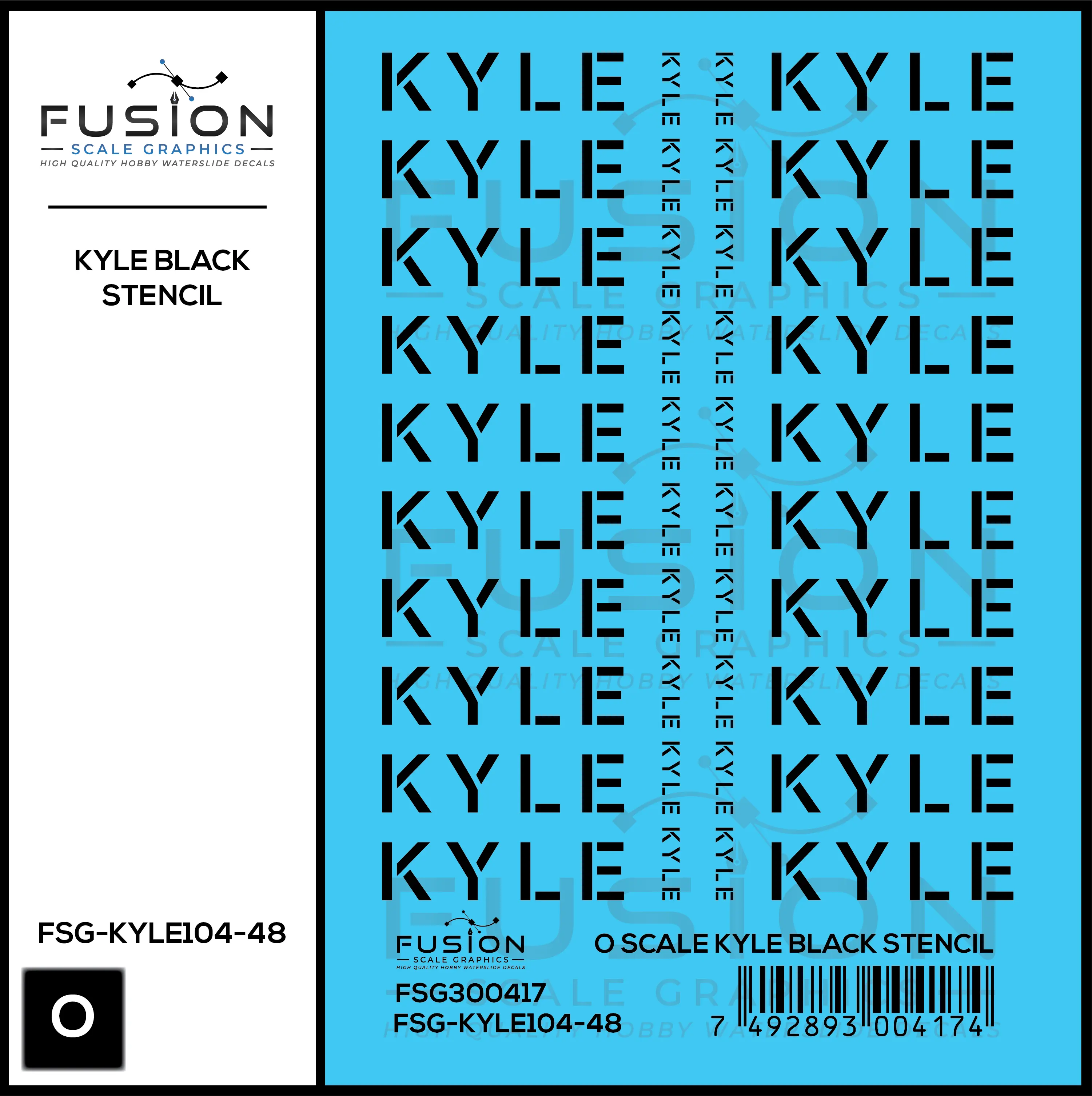 O Scale KYLE Black Stencil Decal Set Fusion Scale Graphics