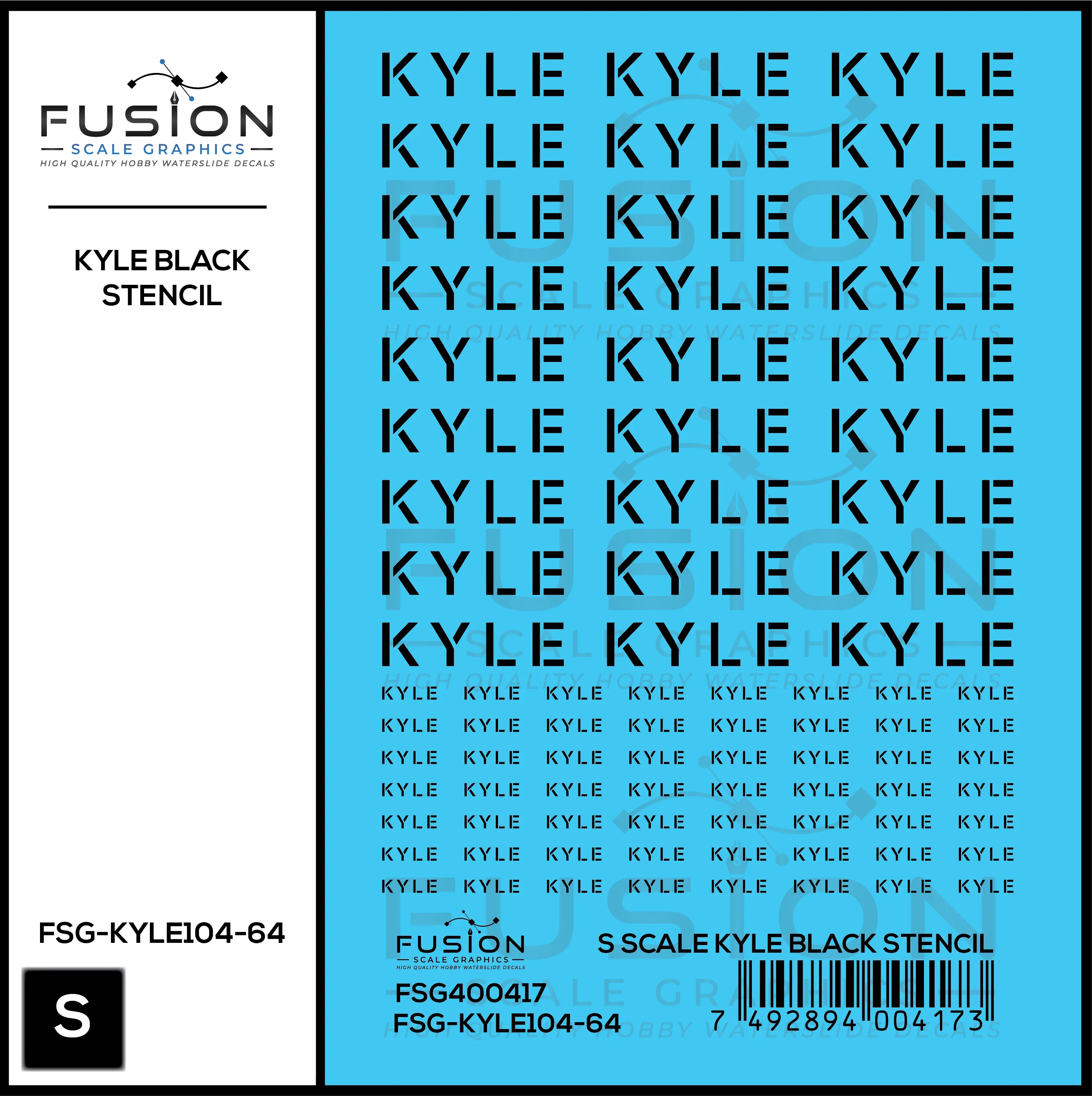 S Scale KYLE Black Stencil Decal Set Fusion Scale Graphics
