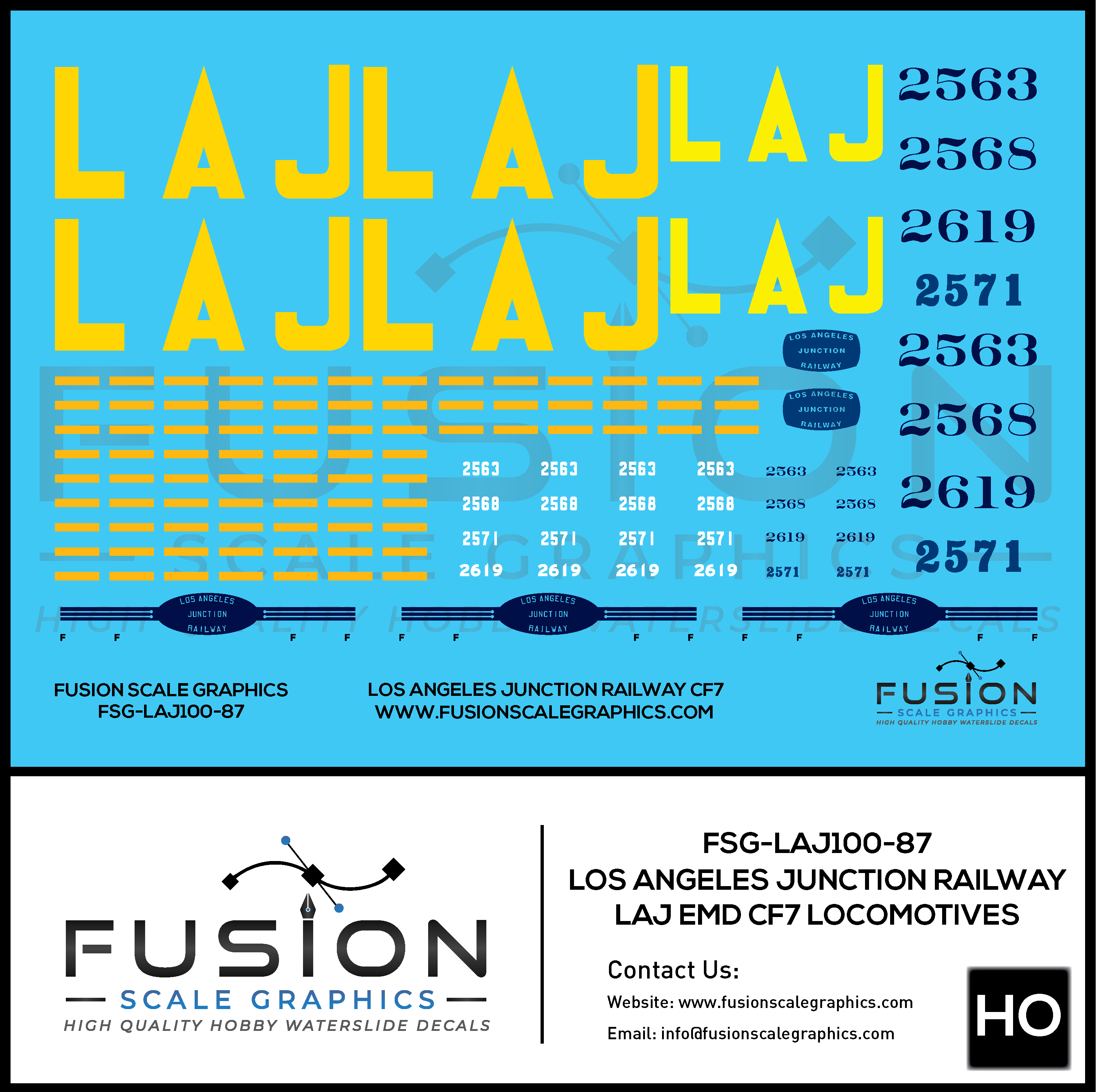 HO Scale Los Angeles Junction Railway CF7 Locomotives Decal Set Fusion Scale Graphics