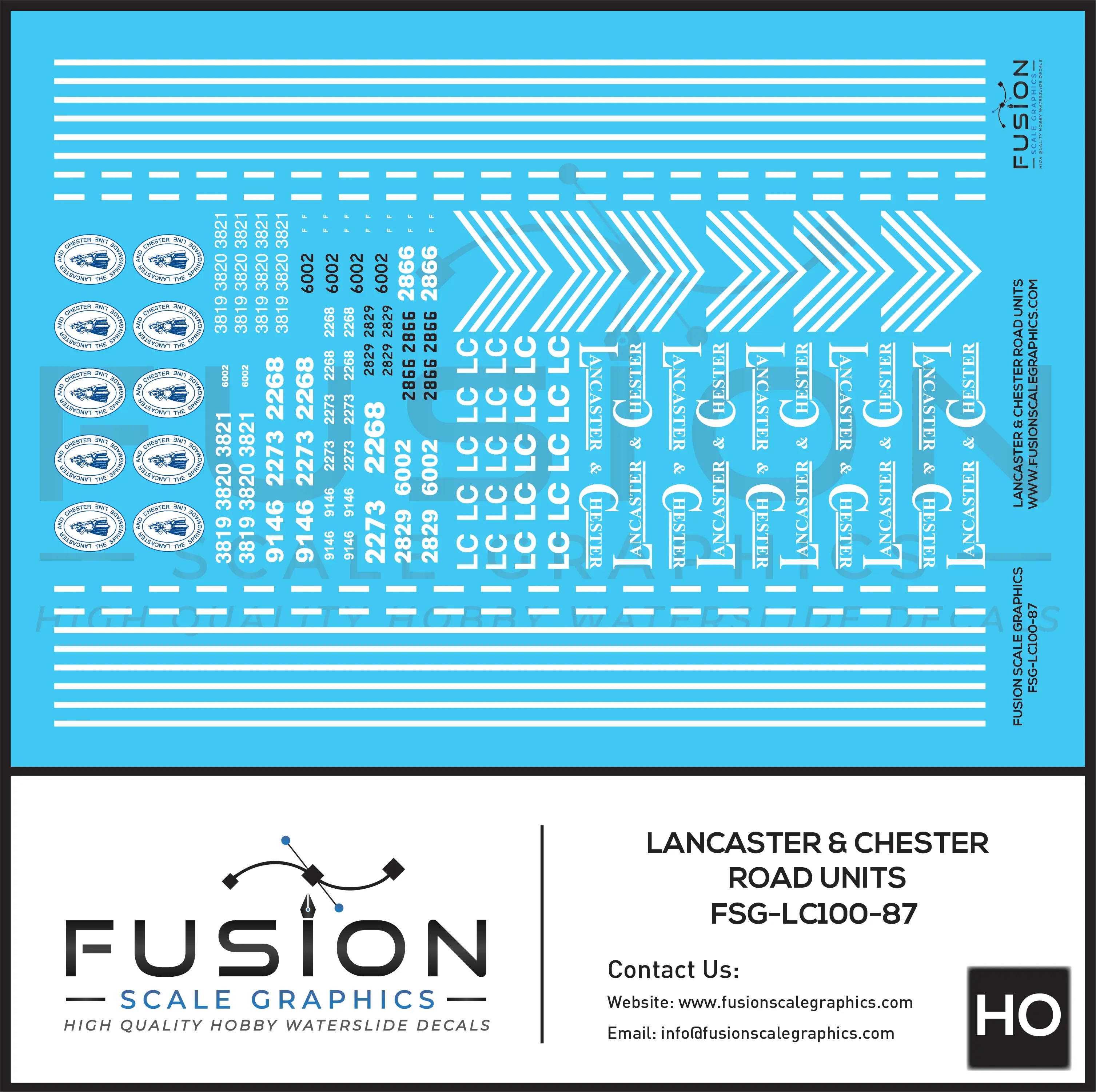 HO Scale Lancaster & Chester Railroad Road Locomotives Decal Set Fusion Scale Graphics