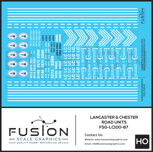 HO Scale Lancaster & Chester Railroad Road Locomotives Decal Set Fusion Scale Graphics