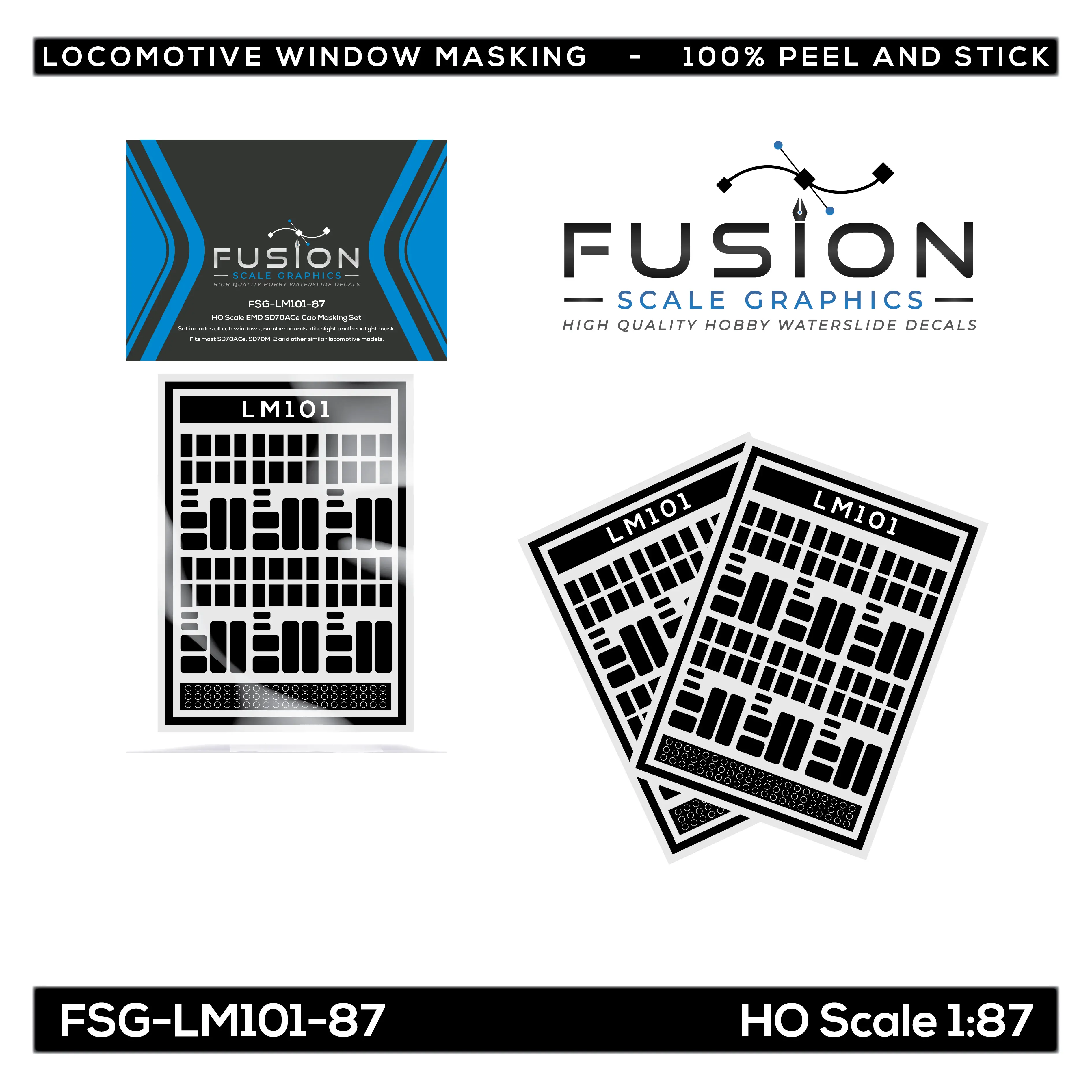 HO Scale EMD SD70ACe & SD70M-2 Locomotive Window Masking Set Fusion Scale Graphics