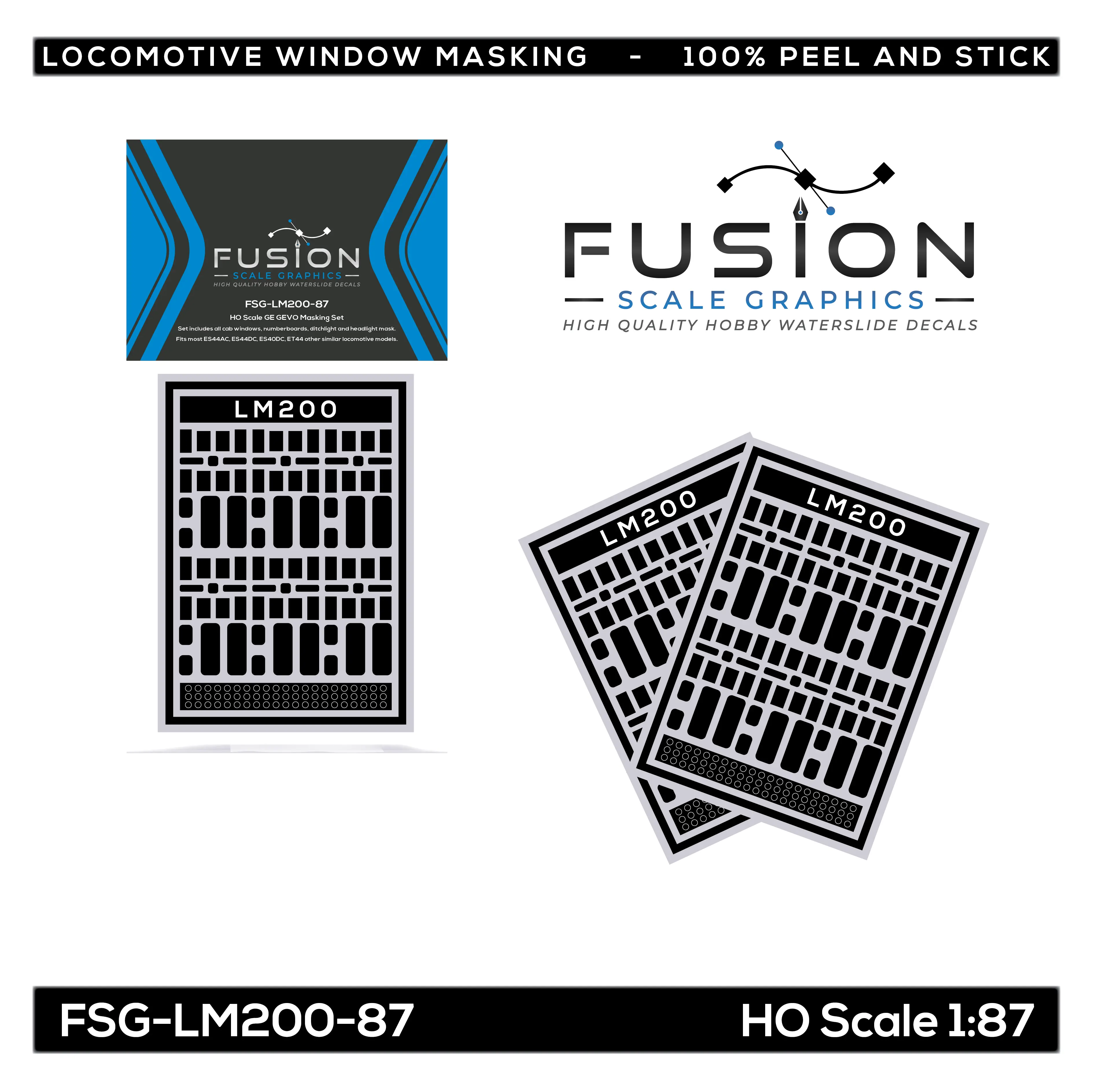 HO Scale GE GEVO Locomotive Window Masking Set Fusion Scale Graphics
