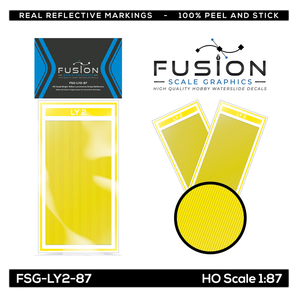 HO Scale Railroad Locomotive Bright Yellow Reflective Sill Stripes Set Fusion Scale Graphics