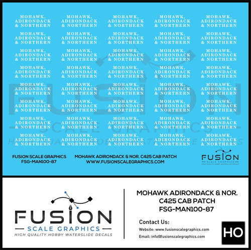 HO Scale Mohawk Adirondack & Northern Alco C425 Cab Patch Decal Set Fusion Scale Graphics