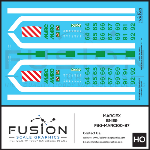 HO Scale MARC ex BN E9 Locomotives Decal Set Fusion Scale Graphics