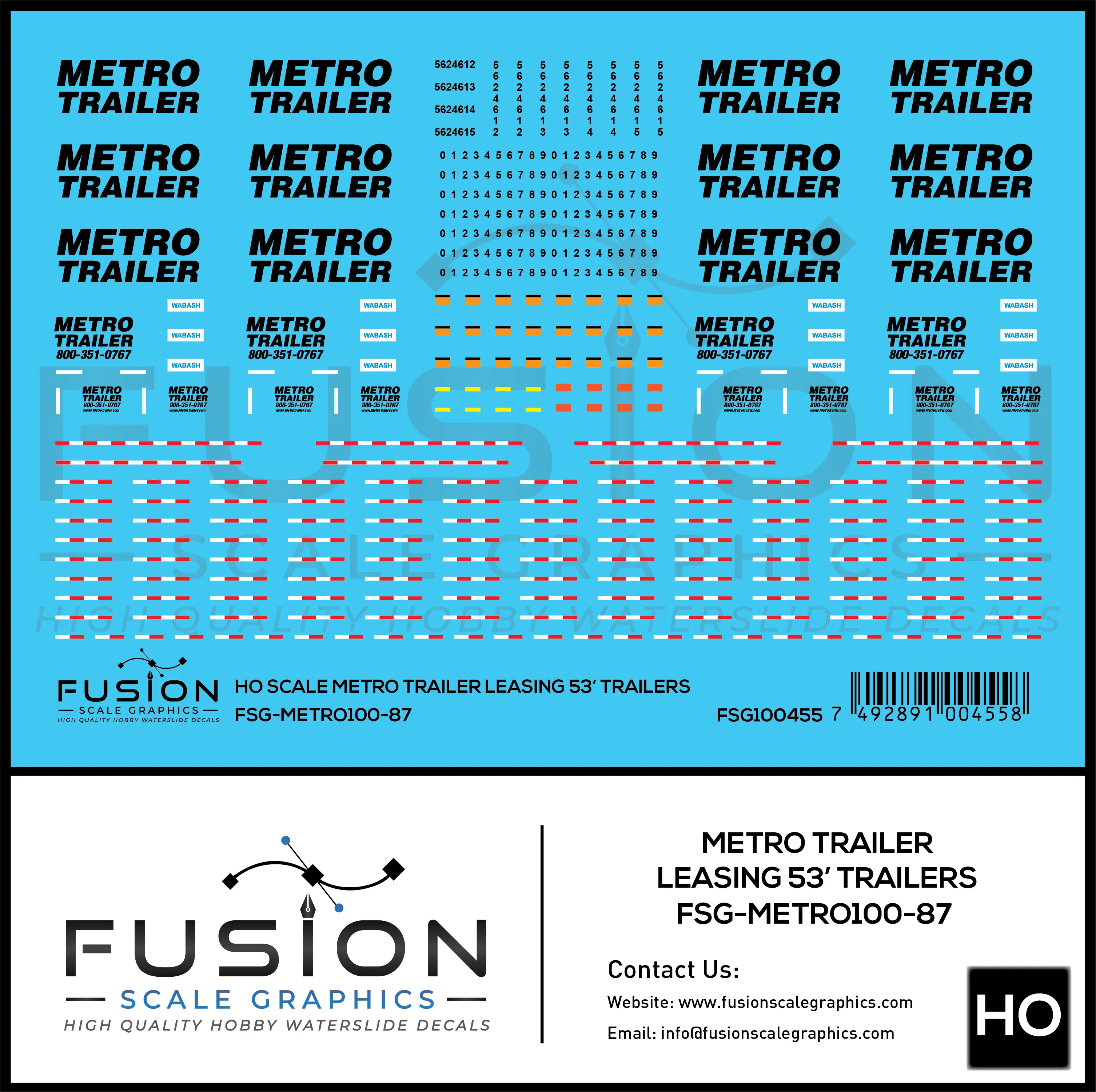 HO Scale Metro Trailer 53' Trailer Decal Set Fusion Scale Graphics