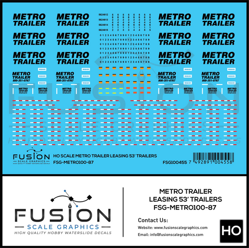 HO Scale Metro Trailer 53' Trailer Decal Set Fusion Scale Graphics