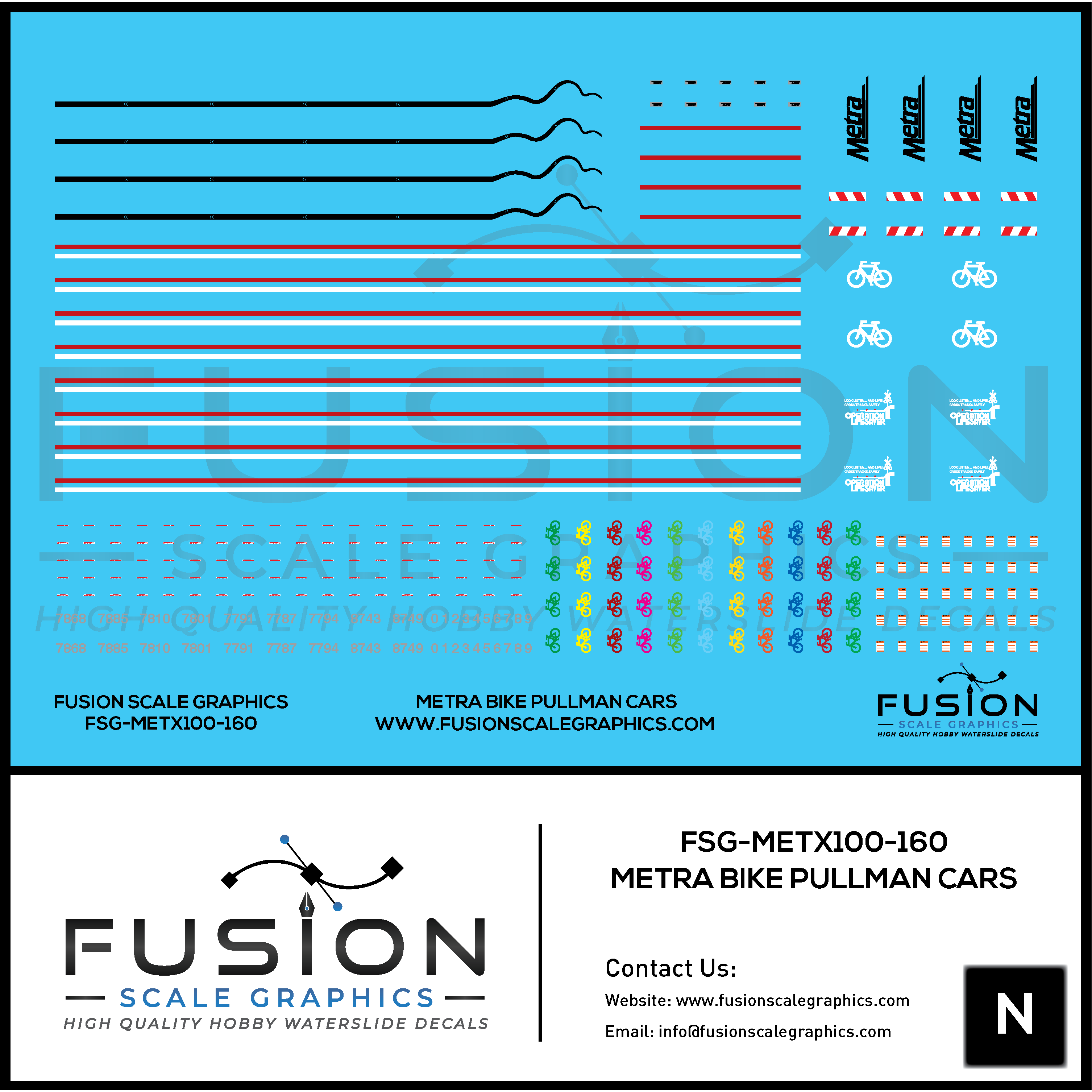 N Scale Metra Bike Pullman Bi Level Coach Decal Set Fusion Scale Graphics