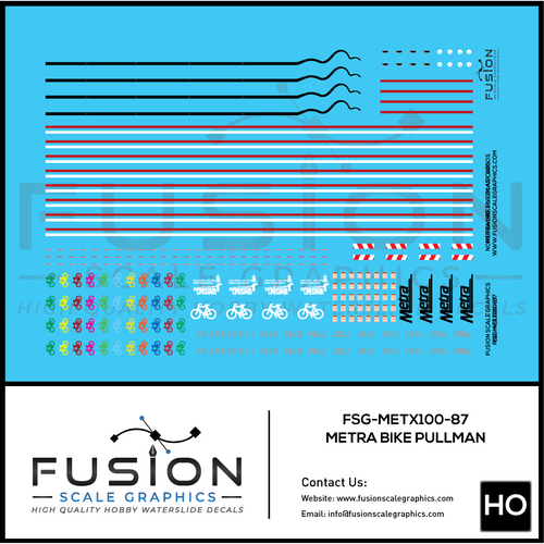 HO Scale Metra Bike Pullman Bi Level Coach Decal Set Fusion Scale Graphics