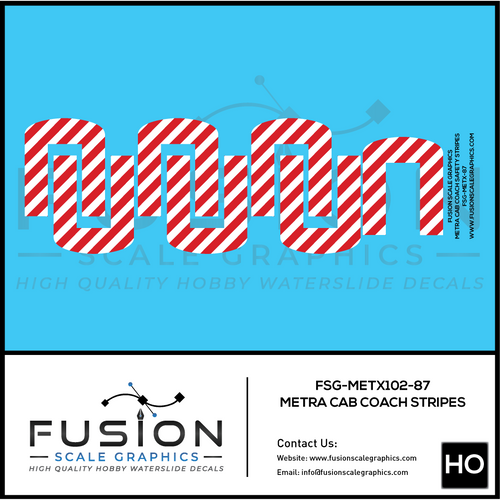 HO Scale Metra Cab Coach Safety Sripes Decal Set Fusion Scale Graphics