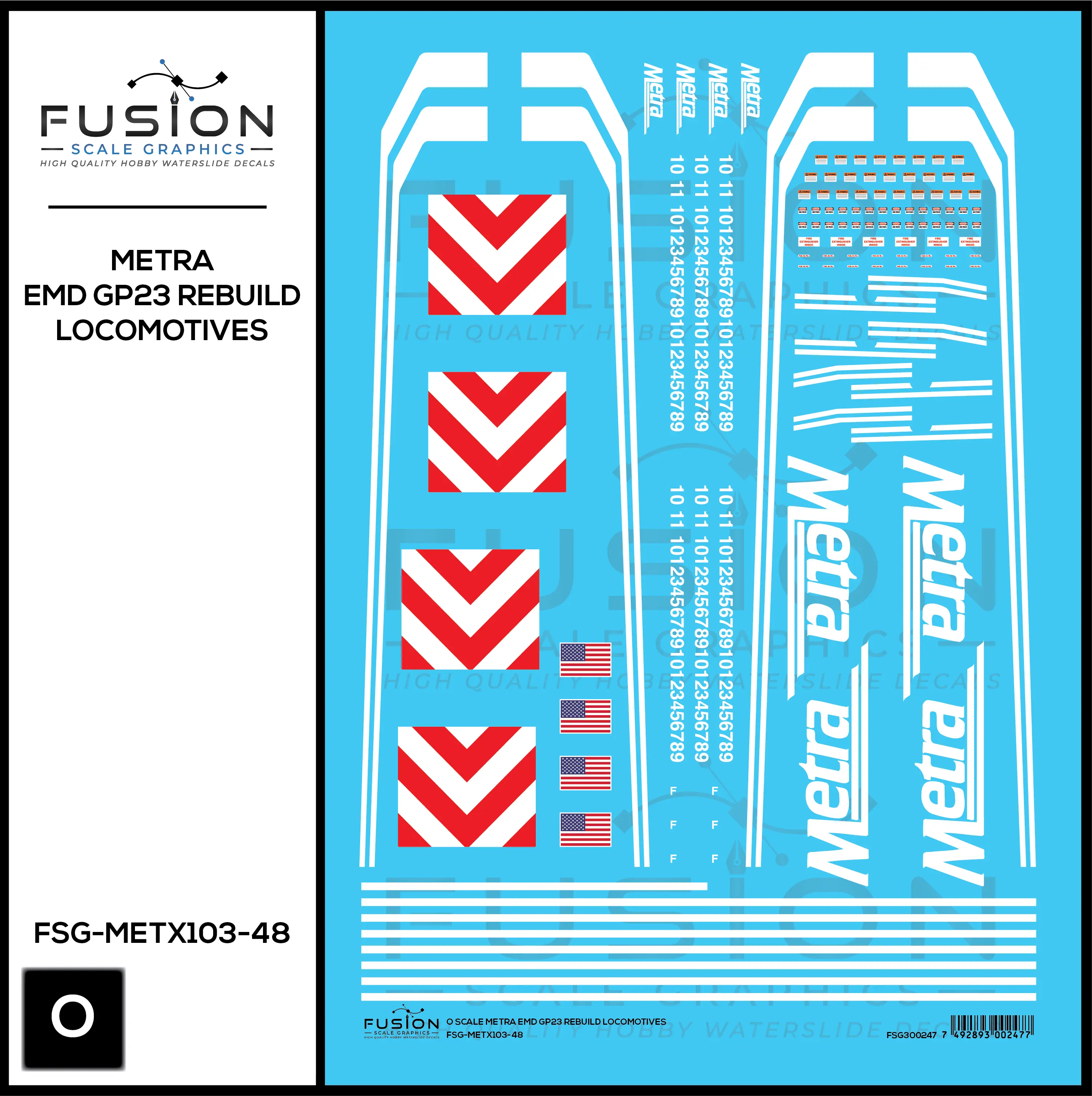 O Scale Metra EMD GP23 Rebuild Locomotives Decal Set Fusion Scale Graphics