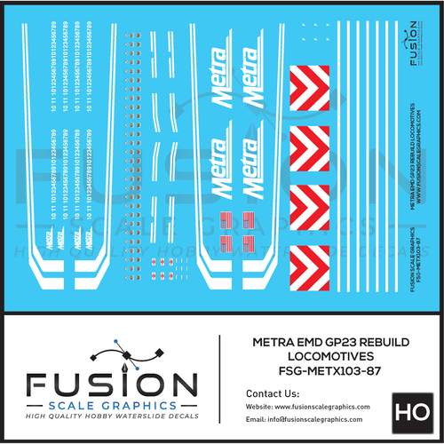 HO Scale Metra EMD GP23 Rebuild Locomotive Decal Set Fusion Scale Graphics
