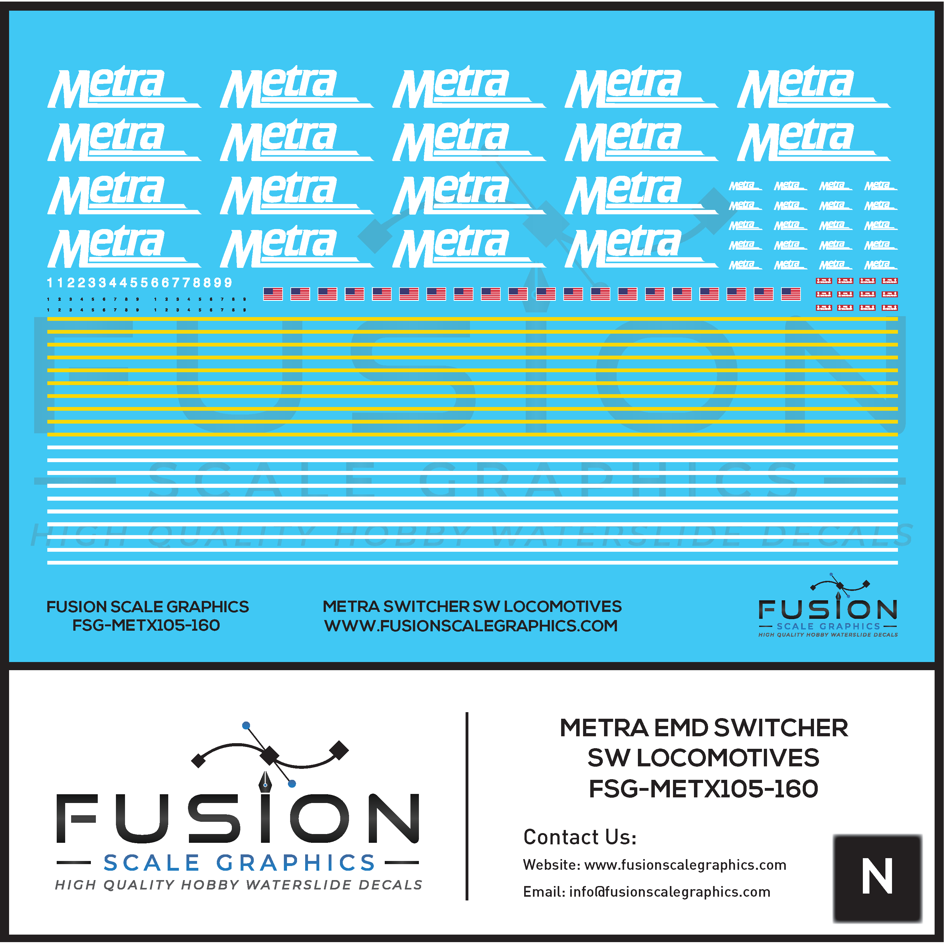 N Scale Metra EMD SW Switcher Locomotives Decal Set Fusion Scale Graphics