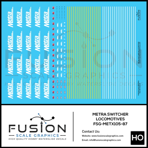 HO Scale Metra EMD SW Switcher Locomotives Decal Set Fusion Scale Graphics