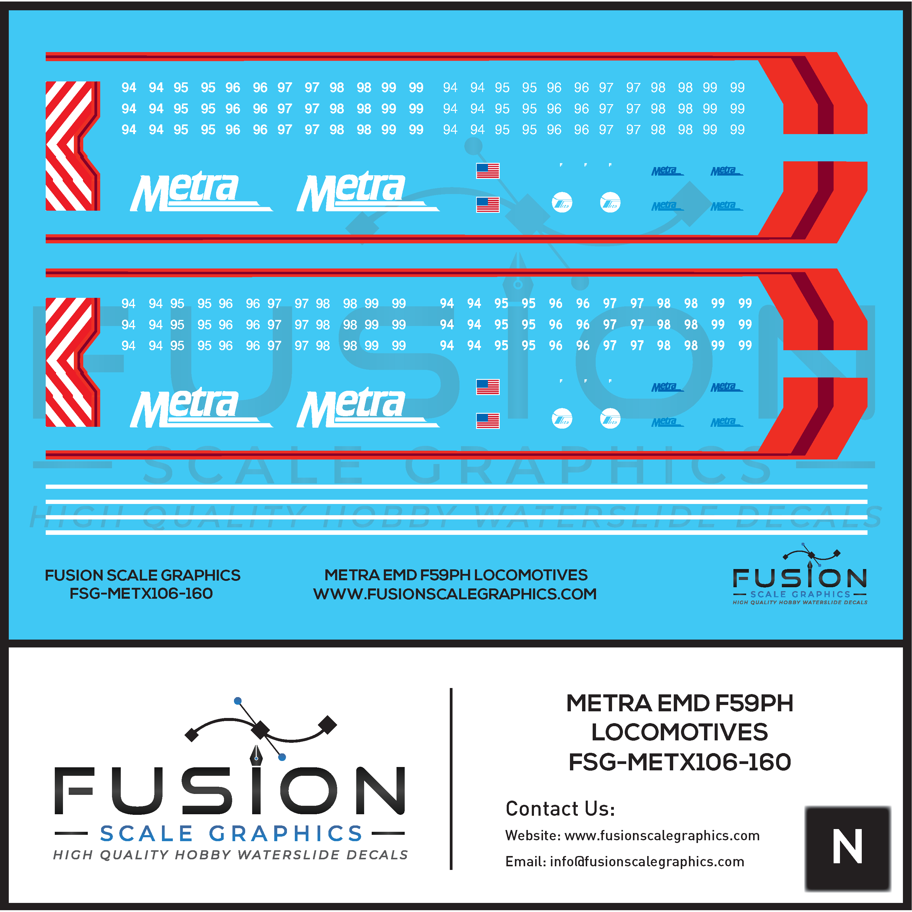 N Scale Metra F59PH Locomotive Decal Set Fusion Scale Graphics