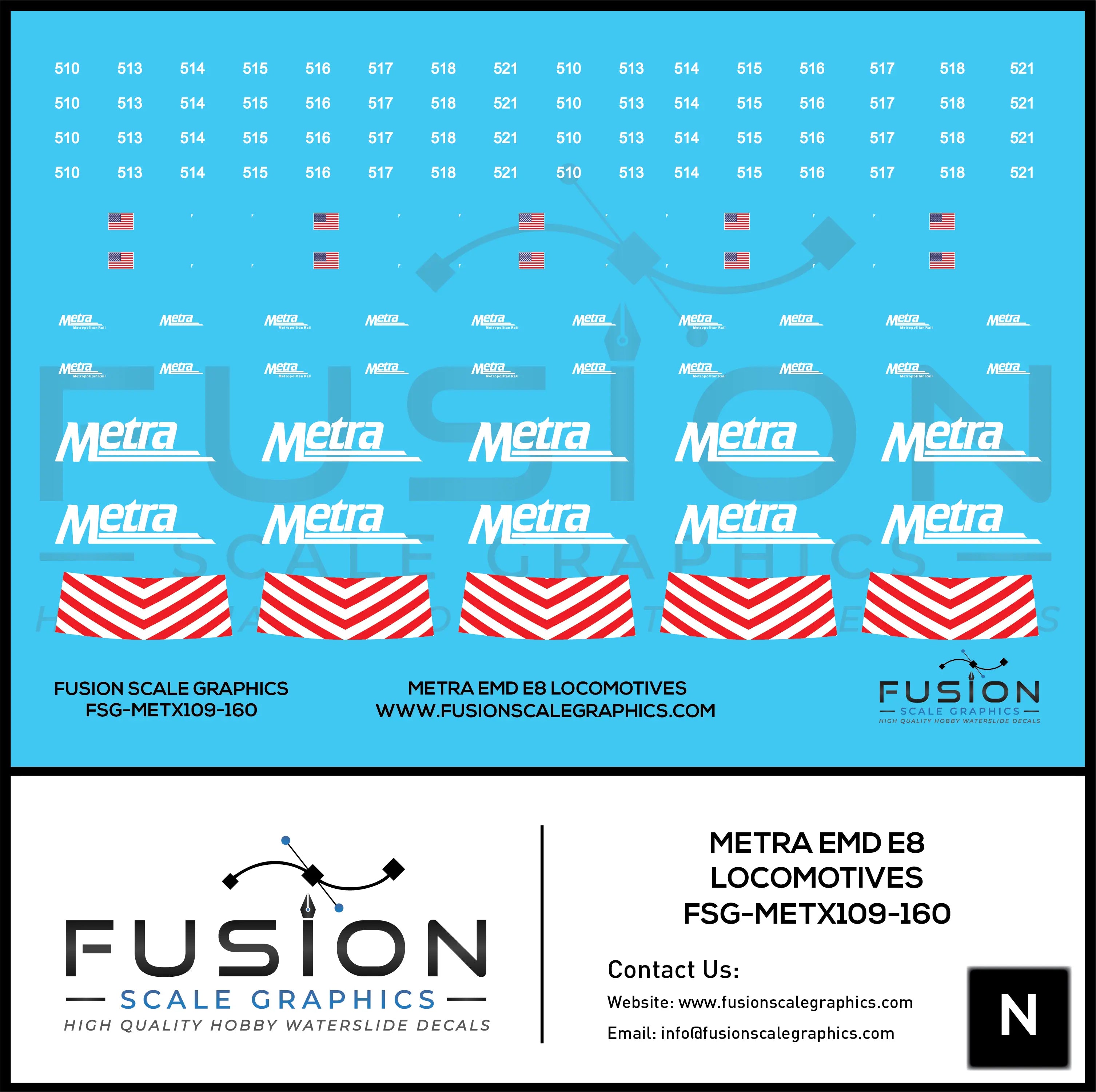 N Scale Metra EMD E8 Locomotives Decal Set Fusion Scale Graphics