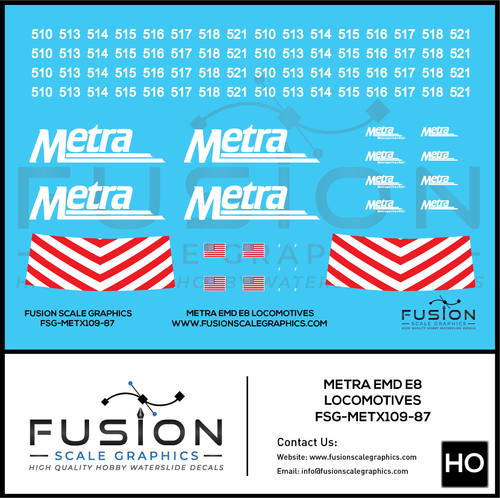 HO Scale Metra EMD E8 Locomotives Decal Set Fusion Scale Graphics