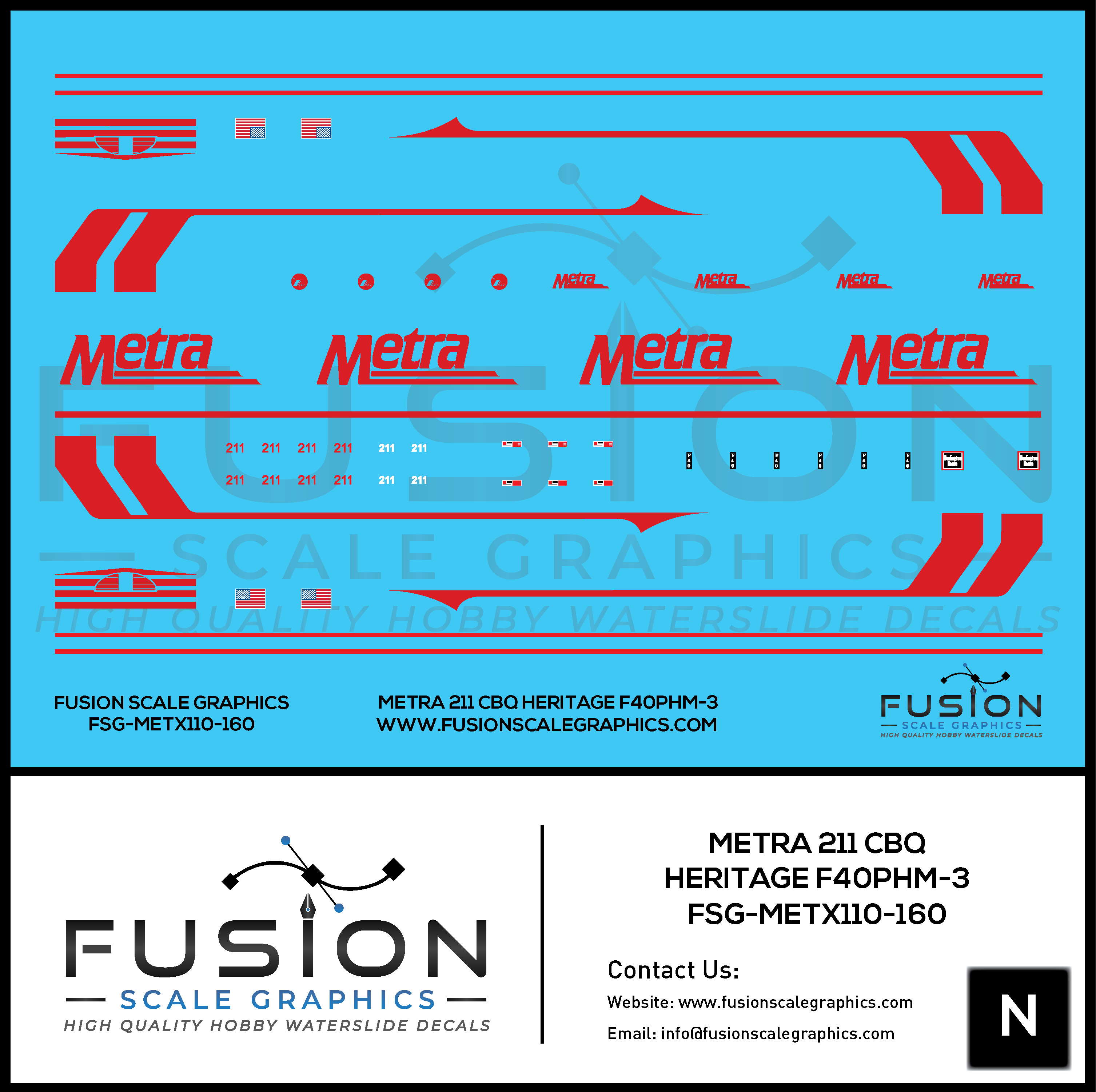 N Scale Metra EMD F40PHM-3 211 CB&Q Heritage Locomotive Decal Set Fusion Scale Graphics