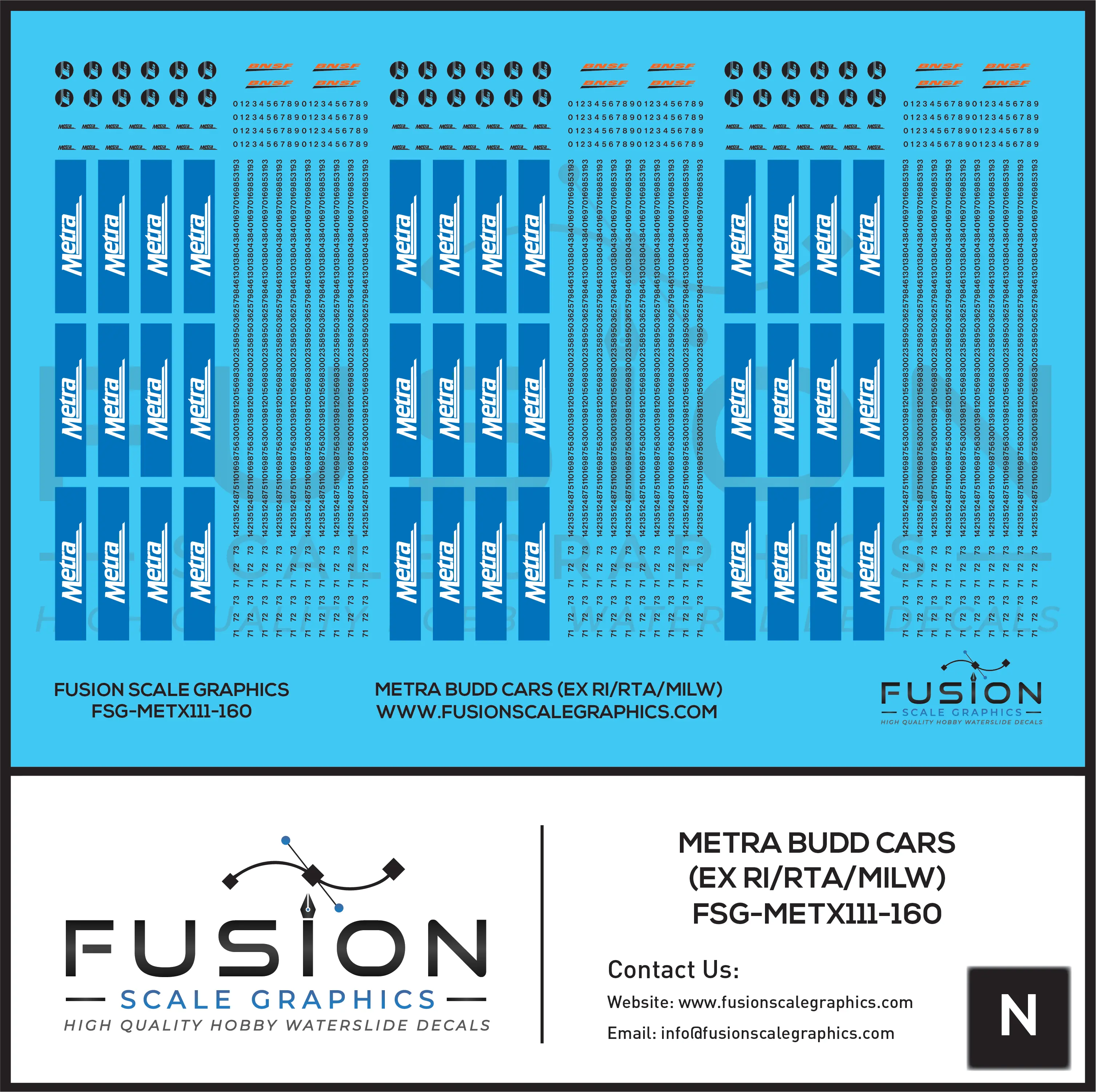 N Scale Metra Budd Passenger Car Decal Set Fusion Scale Graphics