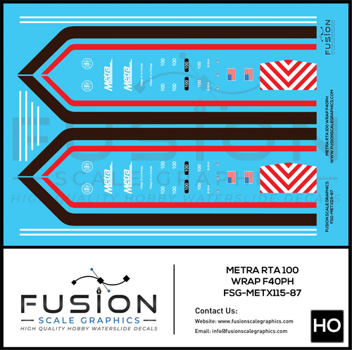 HO Scale Metra 100 RTA Wrap F40PH Decal Set Fusion Scale Graphics