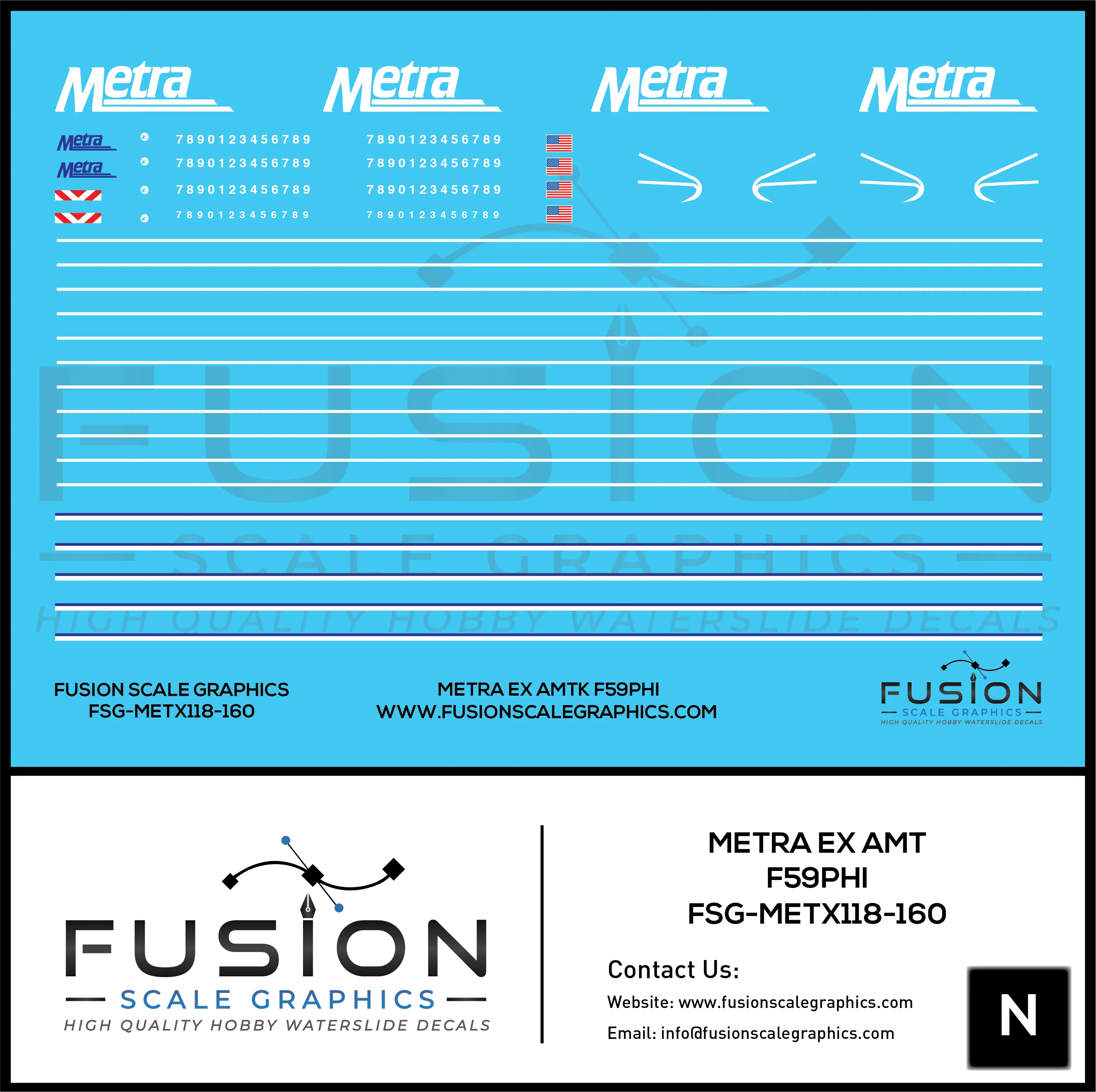 N Scale Metra EX Amtk EMD F59PHI Decal Set Fusion Scale Graphics