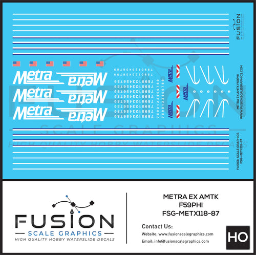 HO Scale Metra EX Amtk EMD F59PHI Decal Set Fusion Scale Graphics