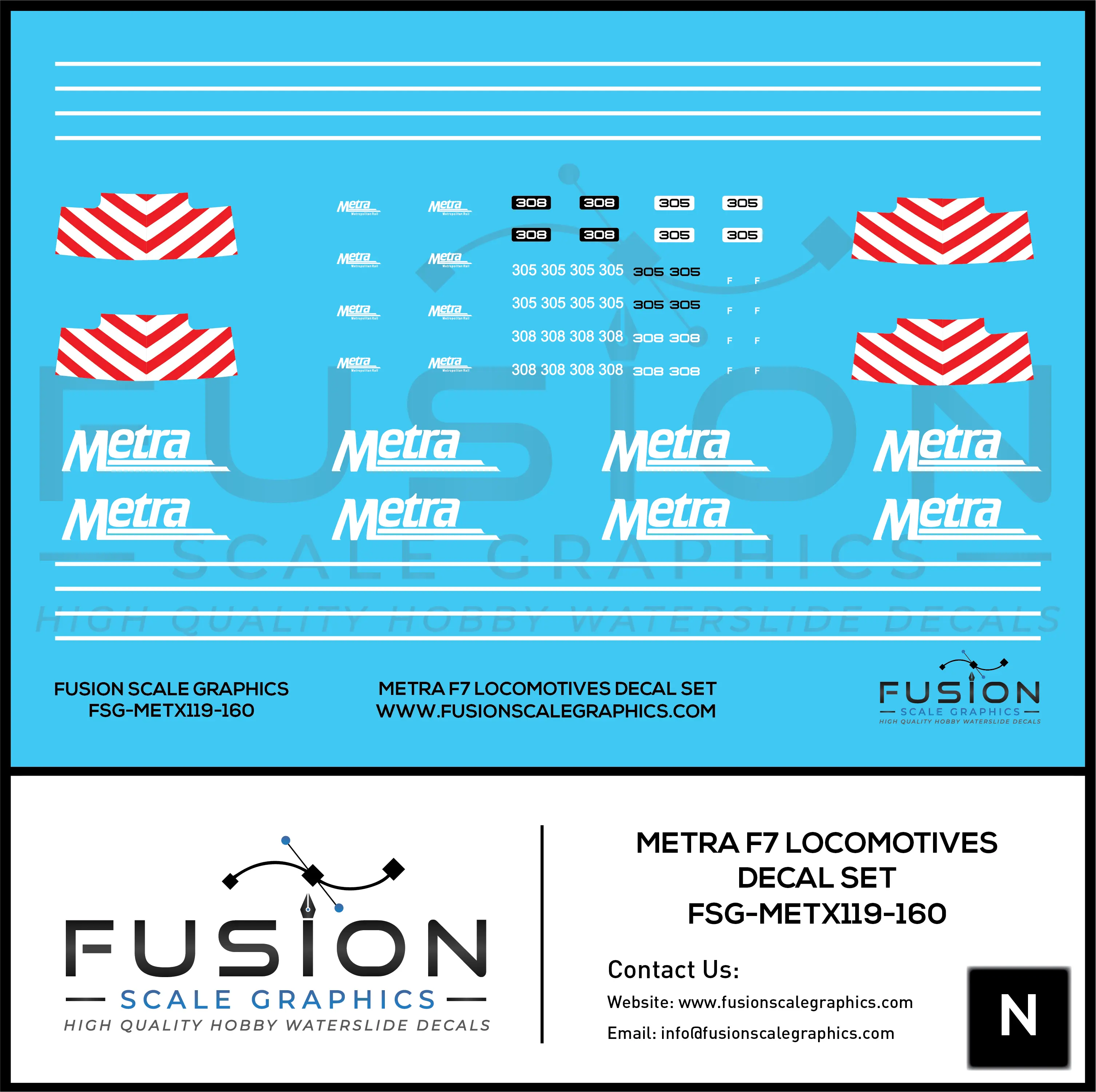 N Scale Metra EMD F7 305 308 Decal Set Fusion Scale Graphics