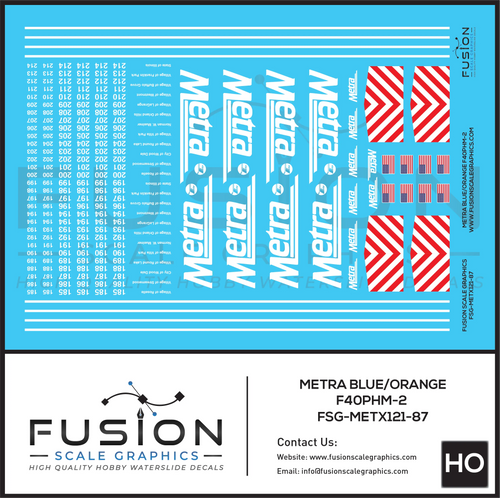 HO Scale Metra EMD F40PHM-2 Blue Locomotives Decal Set Fusion Scale Graphics