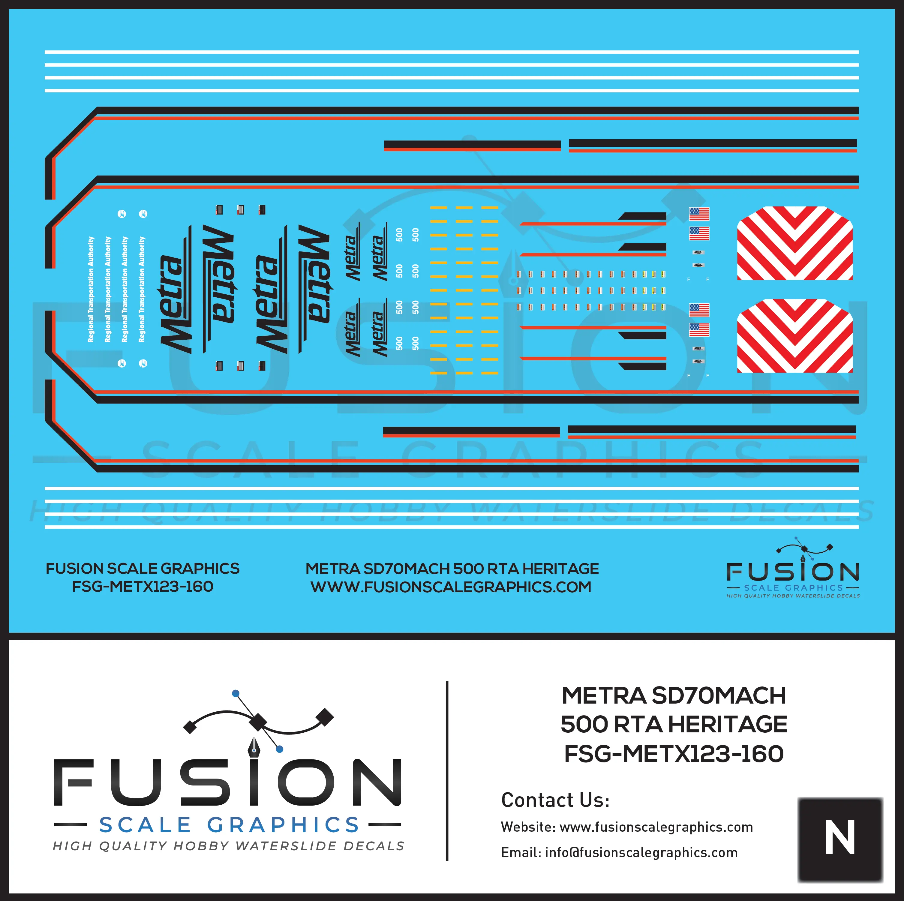 N Scale Metra 500 RTA Heritage SD70MACH Locomotive Decal Set Fusion Scale Graphics