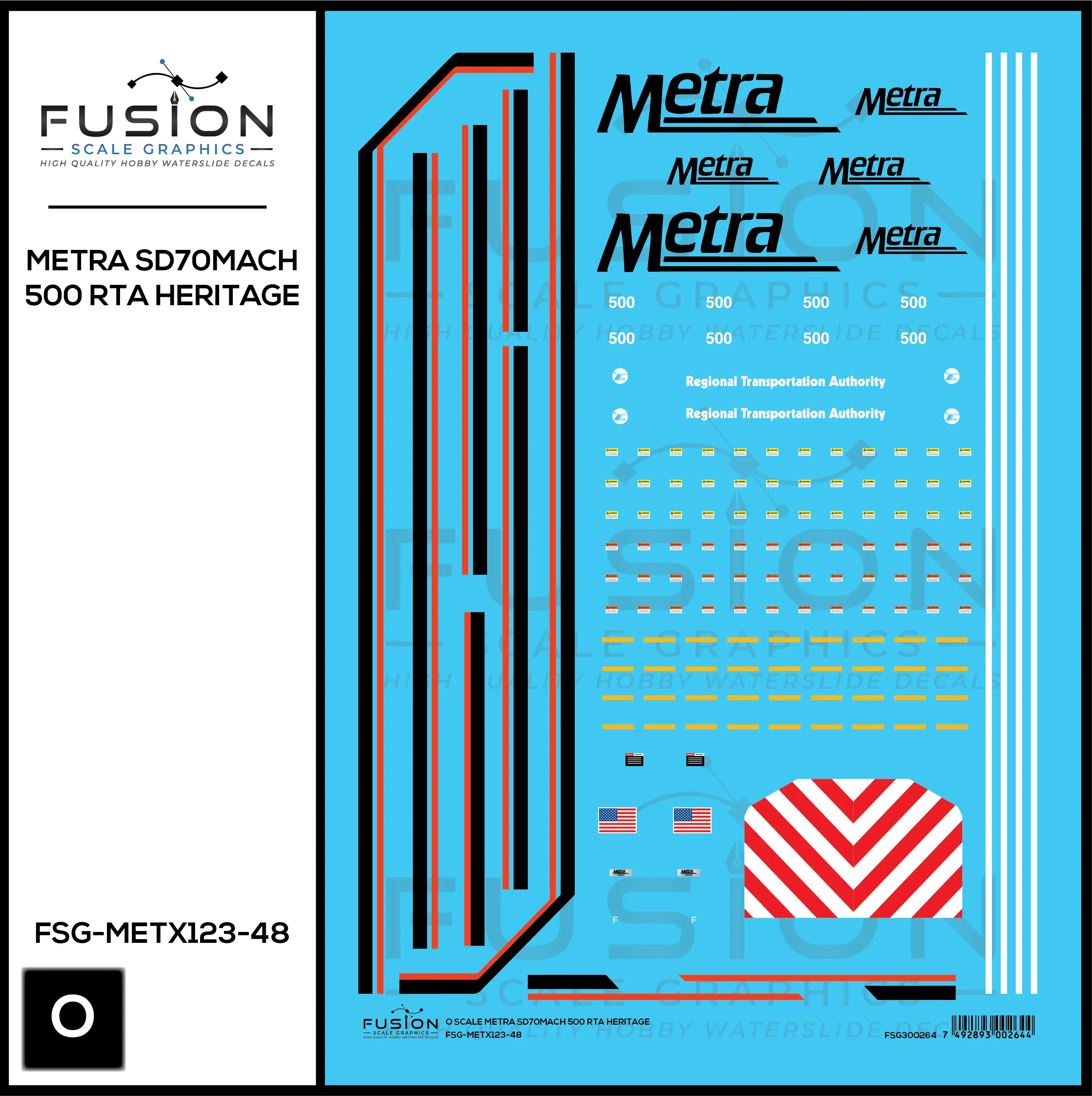 O Scale Metra SD70MACH 500 RTA Heritage Locomotive Decal Set Fusion Scale Graphics