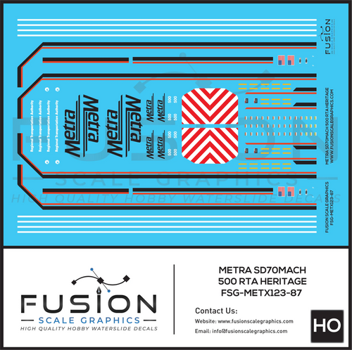 HO Scale Metra 500 RTA Heritage SD70MACH Locomotive Decal Set Fusion Scale Graphics