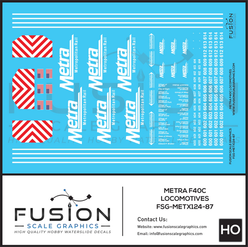 HO Scale Metra EMD F40C Locomotive Decal Set Fusion Scale Graphics