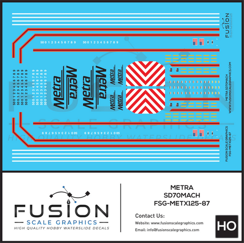HO Scale Metra SD70MACH Locomotive Decal Set Fusion Scale Graphics