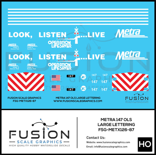 HO Scale Metra F40PH 147 Operation Lifesaver Large Lettering Locomotive Decal Set Fusion Scale Graphics