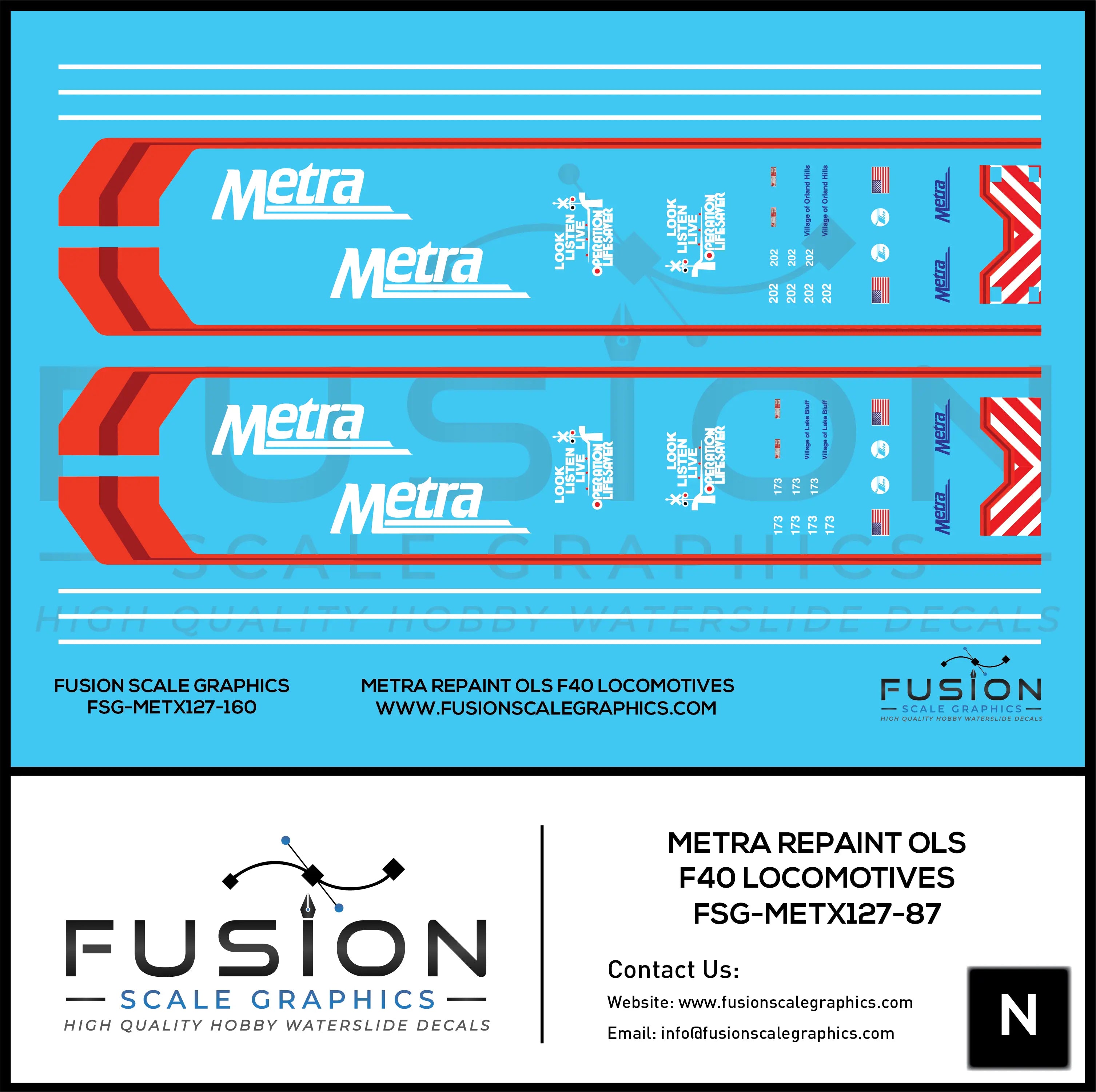 N Scale Metra Repaint Operation Lifesavor F40 Locomotives Decal Set Fusion Scale Graphics