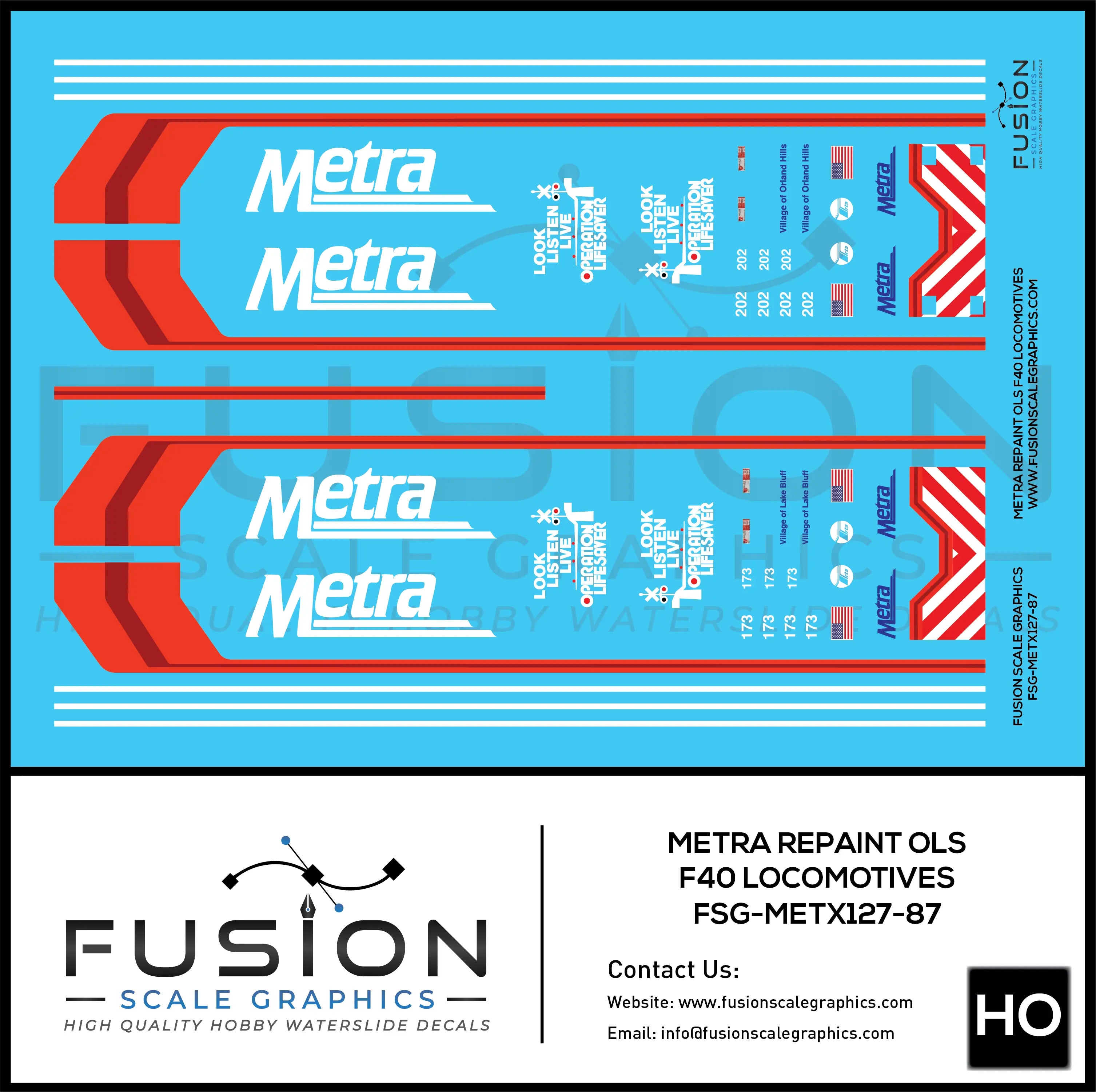 HO Scale Metra Repaint Operation Lifesavor F40 Locomotives Decal Set Fusion Scale Graphics