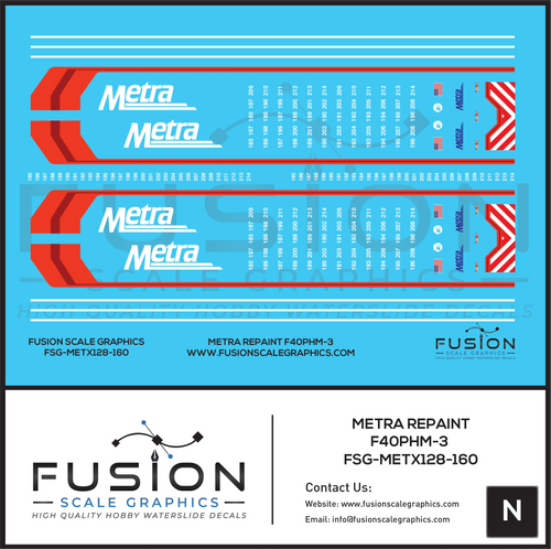 Metra N Scale Repaint F40PHM-3 Locomotives Decal Set Fusion Scale Graphics