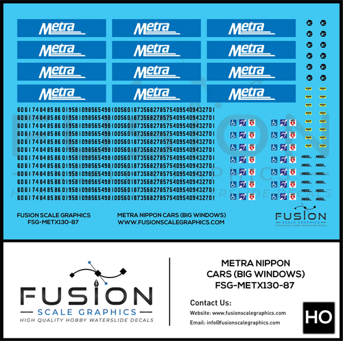 HO Scale Metra Nippon Sharyo Bilevel Passenger Car Decal Set Fusion Scale Graphics