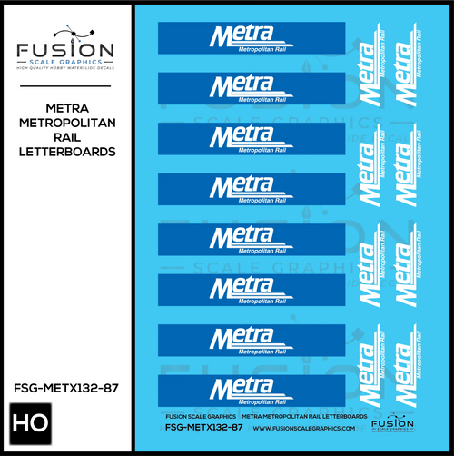 HO Scale Metra "Metropolitan Rail" Logos ex Burlington Budd Cars Fusion Scale Graphics
