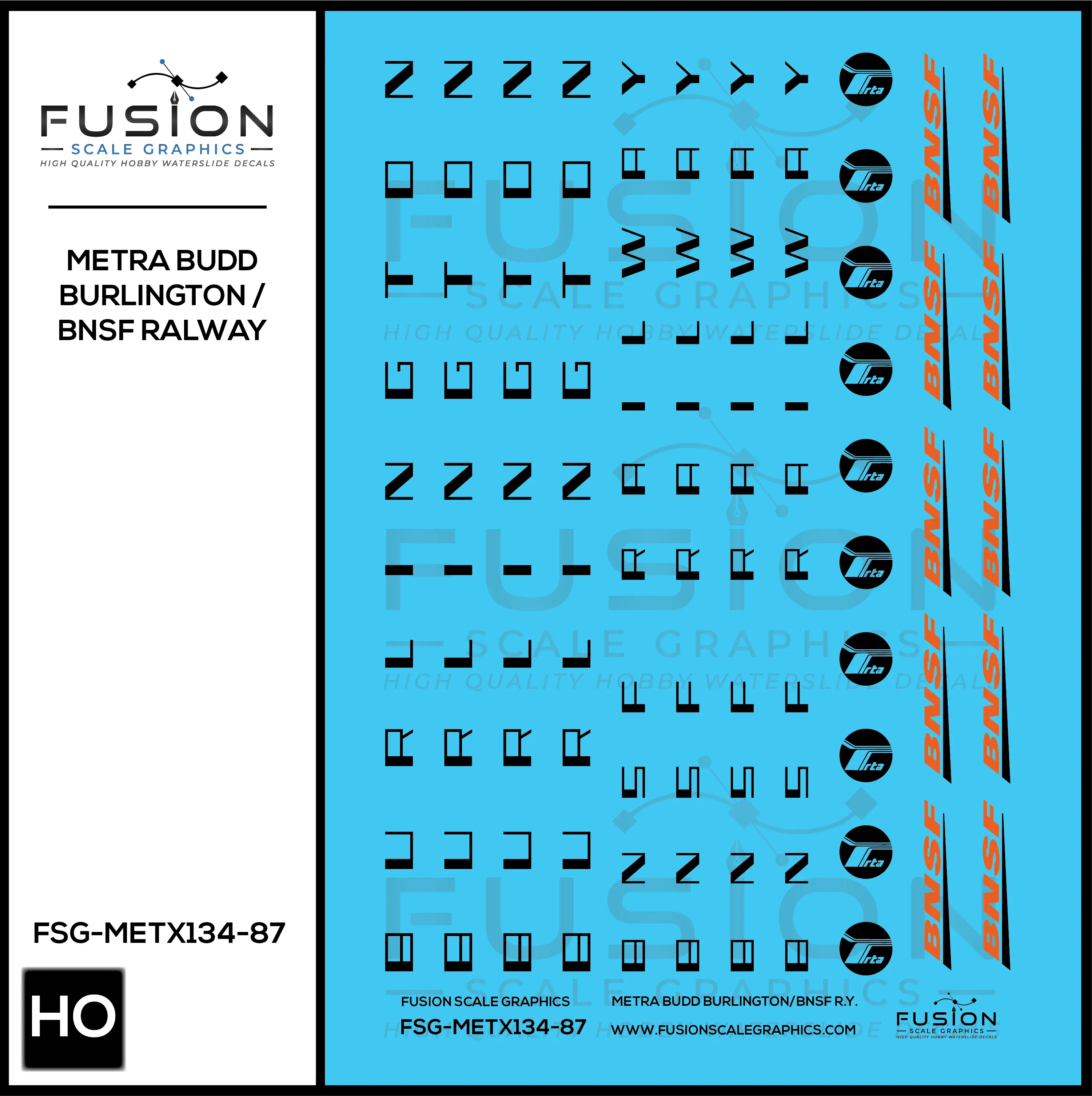 HO Scale Metra Burlington / BNSF Railway Letterboards ex Burlington Budd Cars Decal Set Fusion Scale Graphics